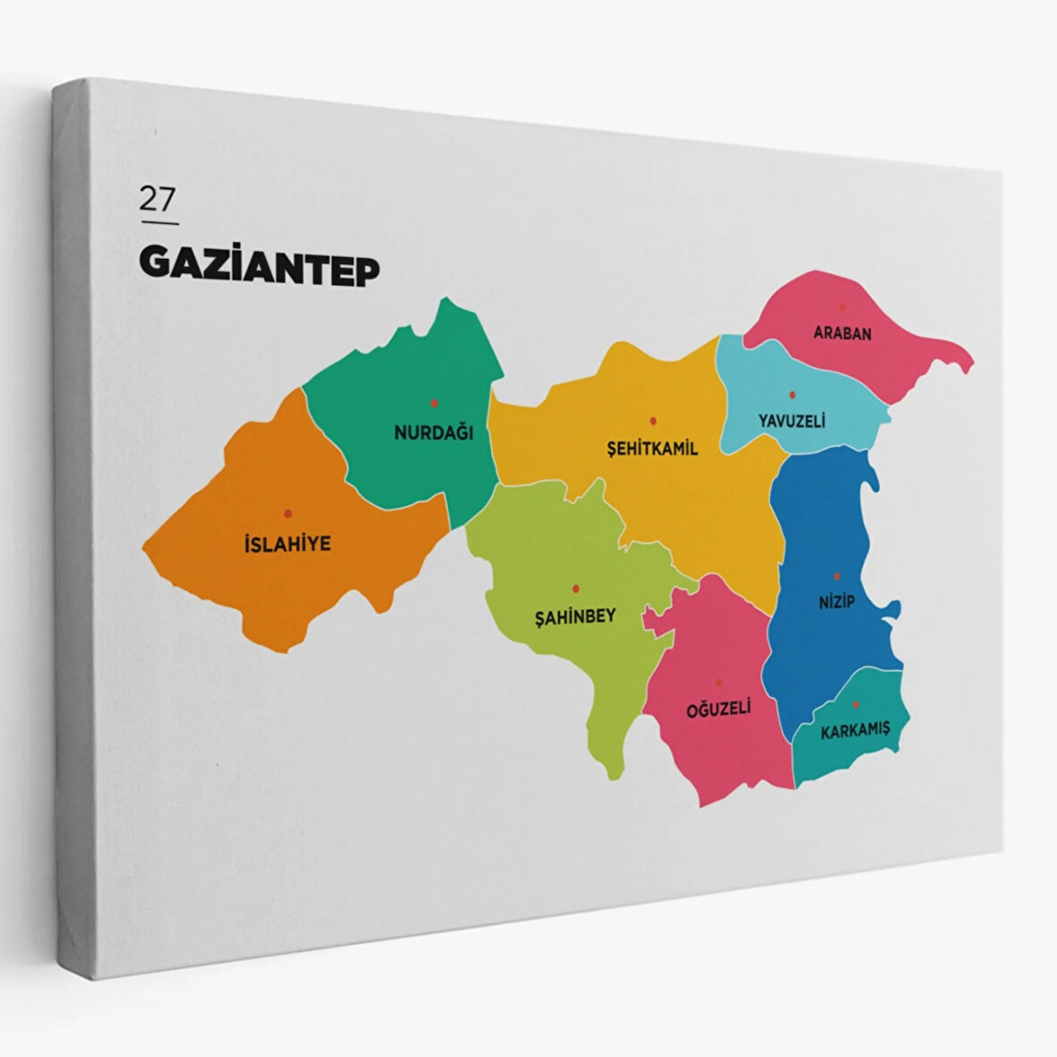 İl ve İlçeler Haritası Gaziantep, Modern Dekoratif Kanvas Tablo, Duvar Dekoru 1342
