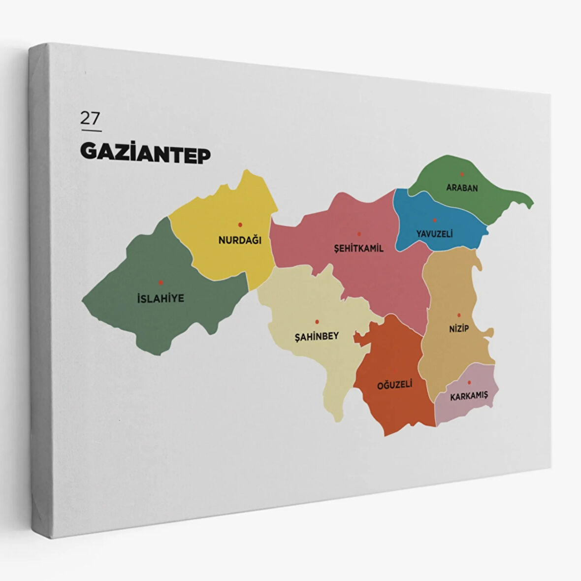 İl ve İlçeler Haritası Gaziantep, Modern Dekoratif Kanvas Tablo, Duvar Dekoru 1343