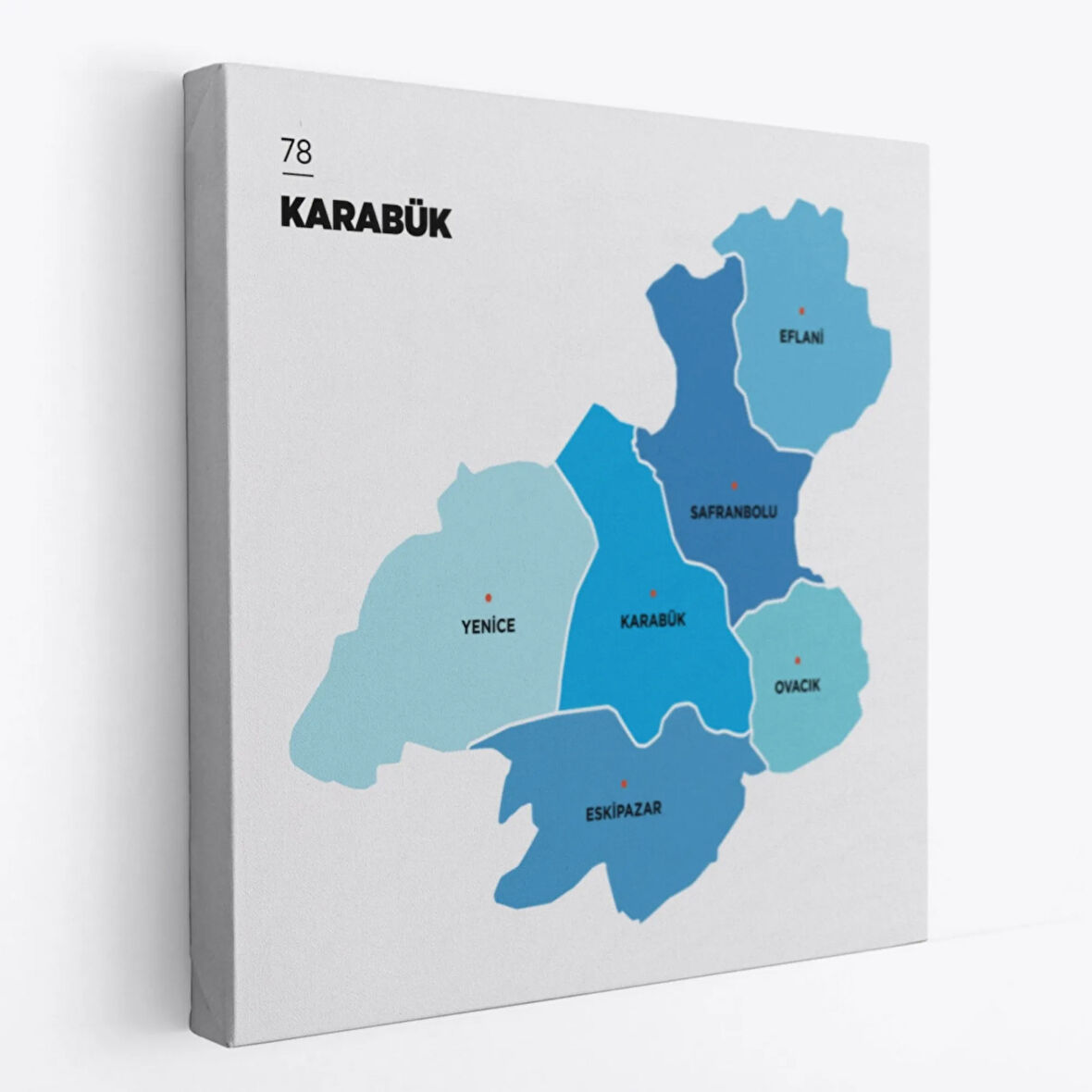 İl ve İlçeler Haritası Karabük, Modern Dekoratif Kanvas Tablo, Duvar Dekoru 1375