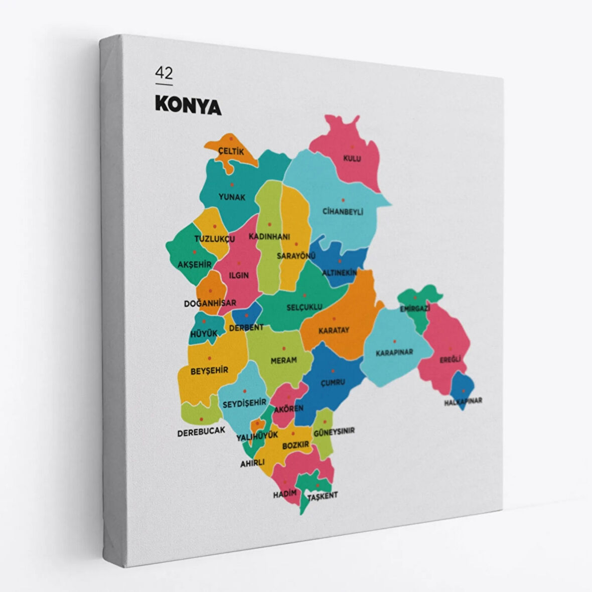 İl ve İlçeler Haritası Konya, Modern Dekoratif Kanvas Tablo, Duvar Dekoru 1403