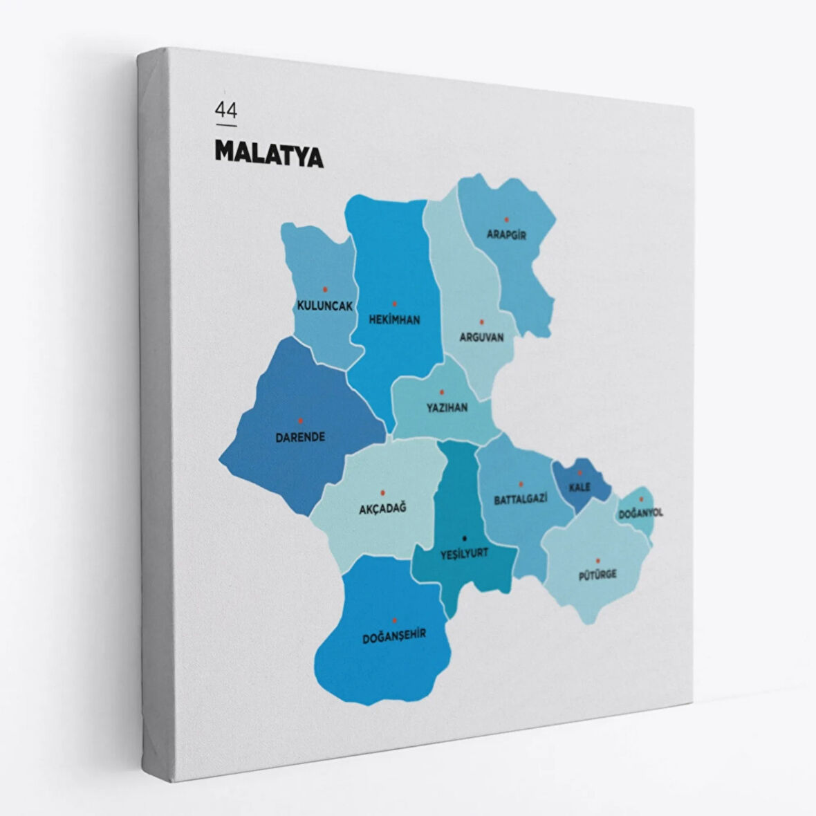 İl ve İlçeler Haritası Malatya, Modern Dekoratif Kanvas Tablo, Duvar Dekoru 1411