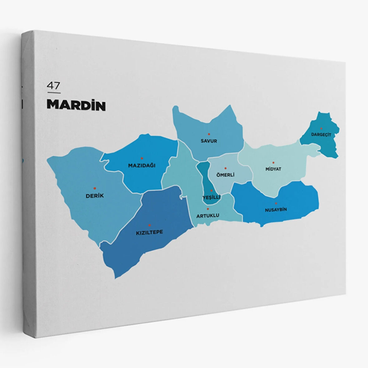 İl ve İlçeler Haritası Mardin, Modern Dekoratif Kanvas Tablo, Duvar Dekoru 1417