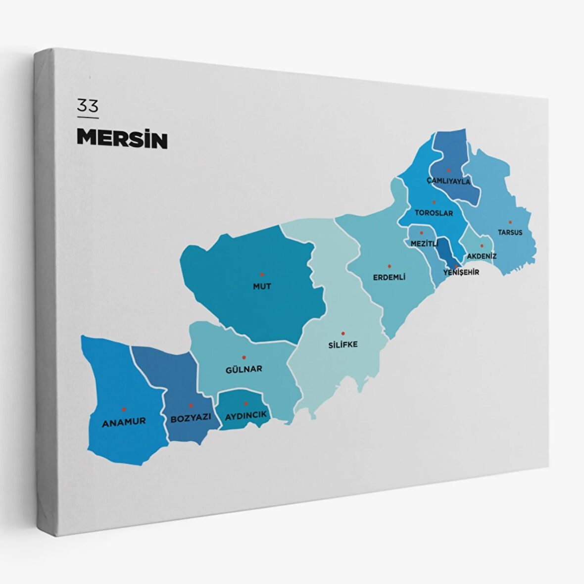 İl ve İlçeler Haritası Mersin, Modern Dekoratif Kanvas Tablo, Duvar Dekoru 1420