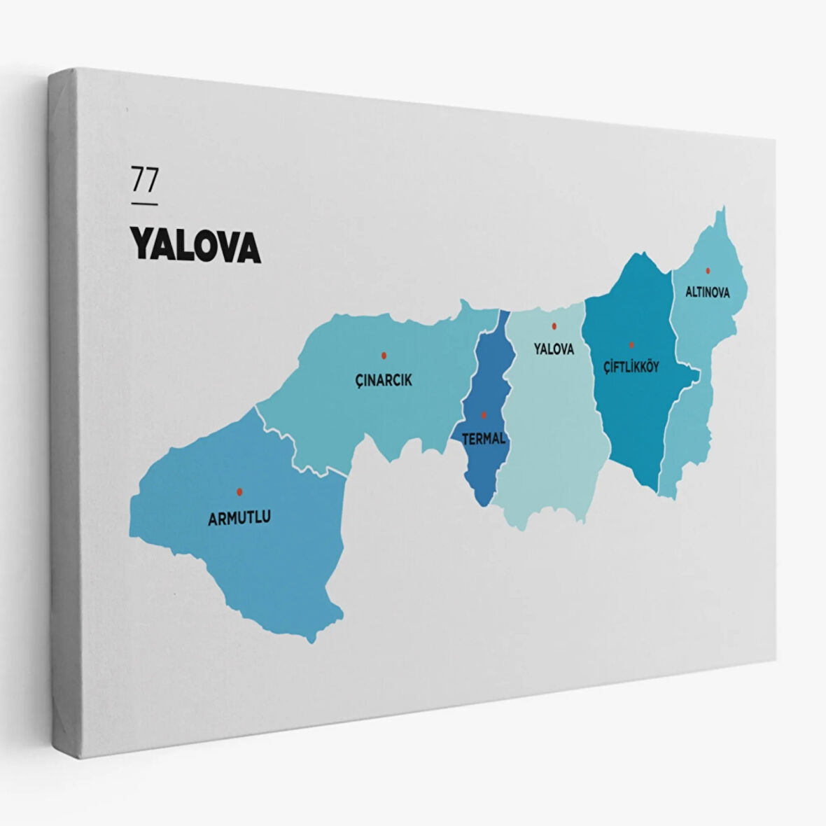 İl ve İlçeler Haritası Yalova, Modern Dekoratif Kanvas Tablo, Duvar Dekoru 1483