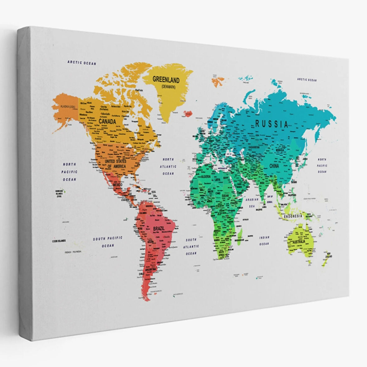Detaylı ve Eğitici İngilizce Dünya Haritası, Harita Dekoratif Kanvas Tablo, Duvar Dekoru 1602