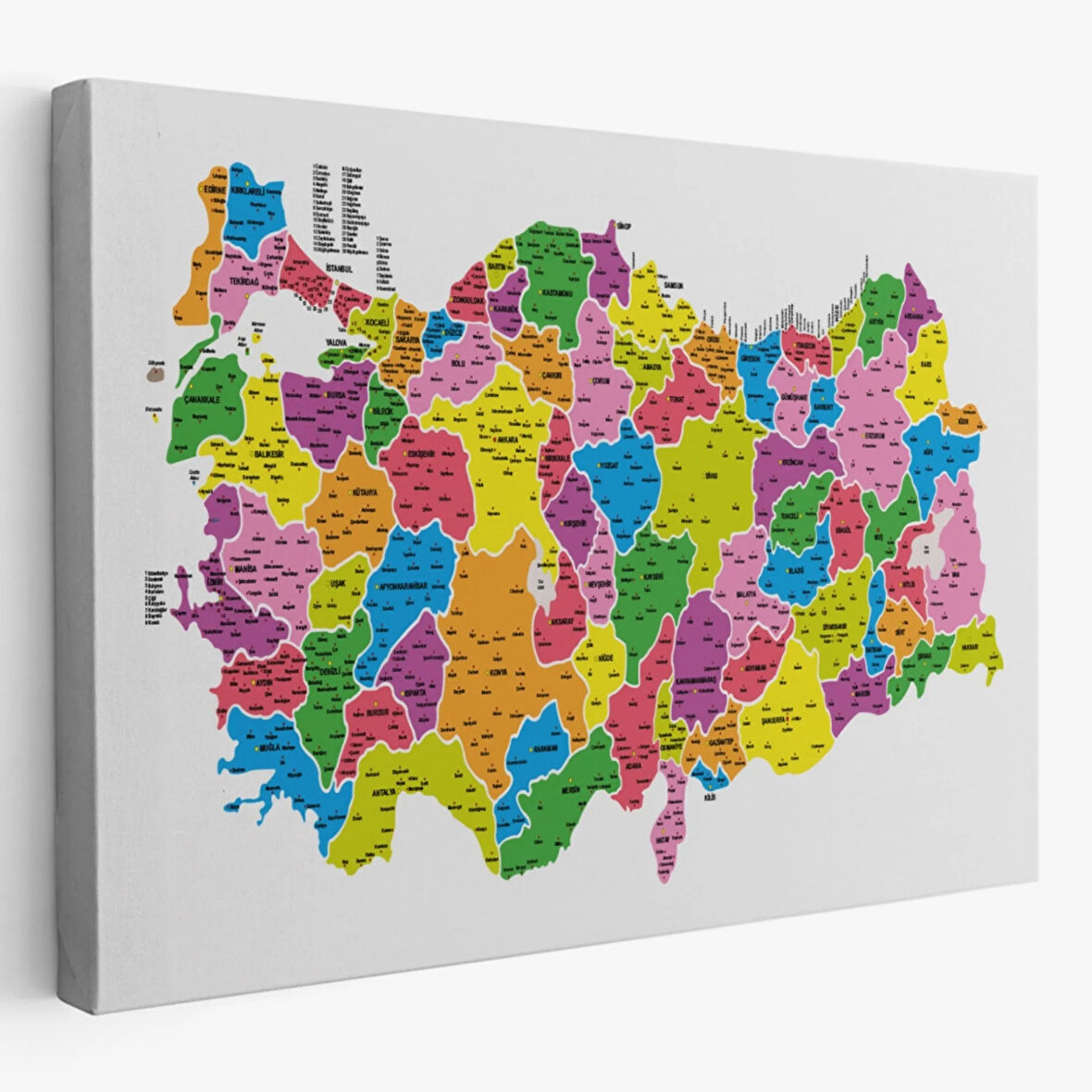 Eğitici İl ve İlçe Detaylı Türkiye Haritası, Harita Dekoratif Kanvas Tablo, Duvar Dekoru 3029
