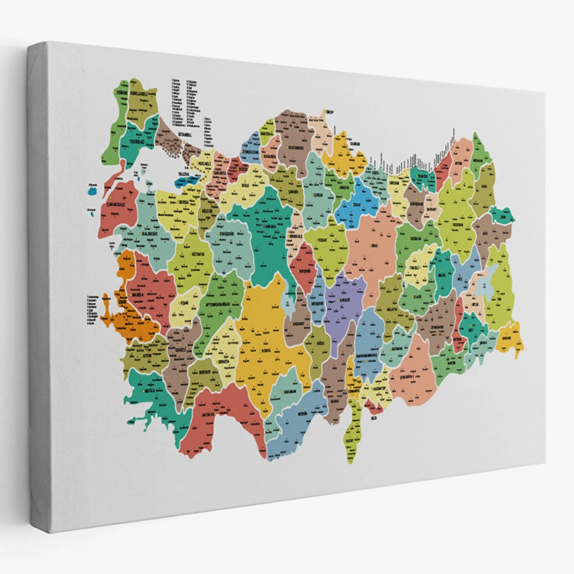 Eğitici İl ve İlçe Detaylı Türkiye Haritası, Harita Dekoratif Kanvas Tablo, Duvar Dekoru 3034