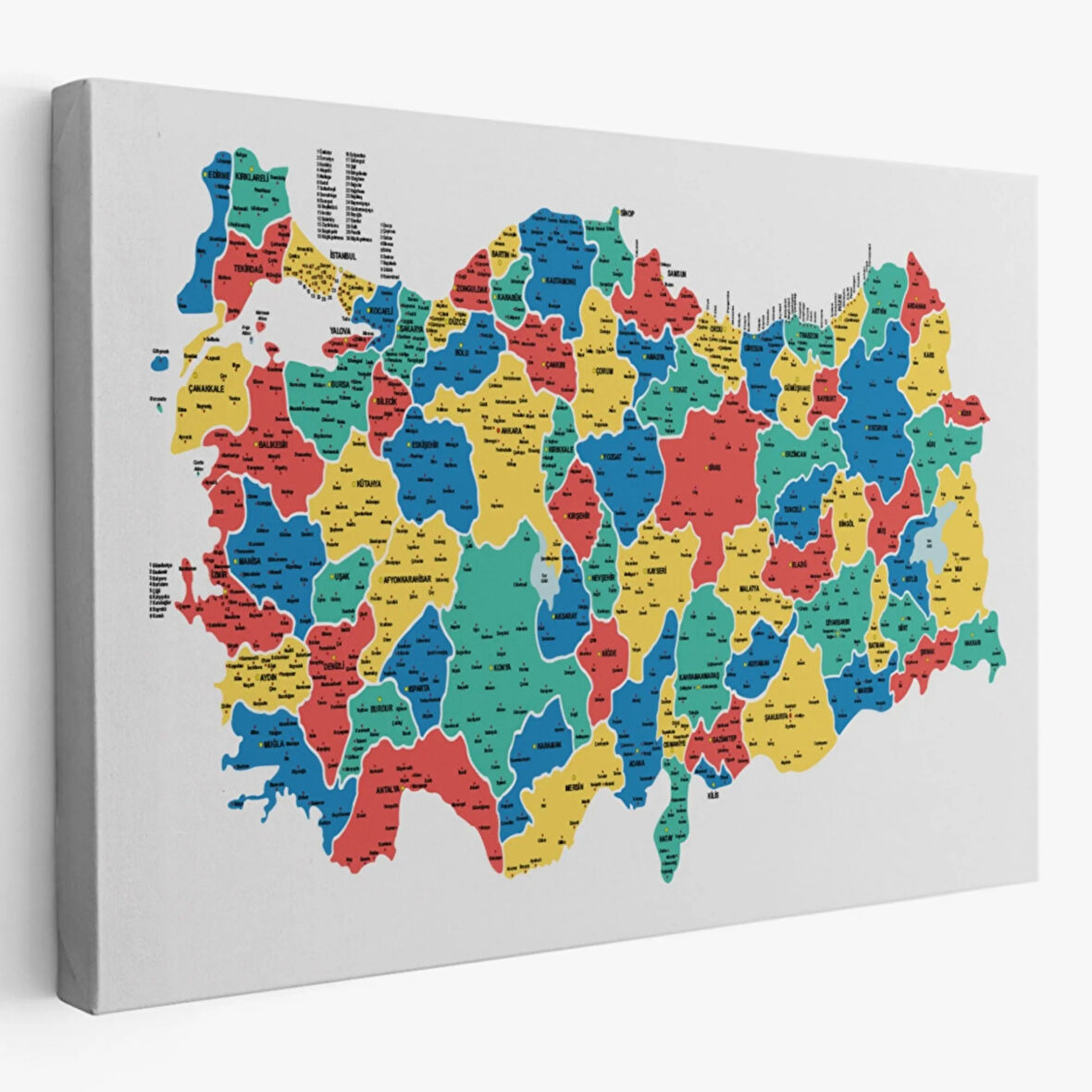 Eğitici İl ve İlçe Detaylı Türkiye Haritası, Harita Dekoratif Kanvas Tablo, Duvar Dekoru 3047