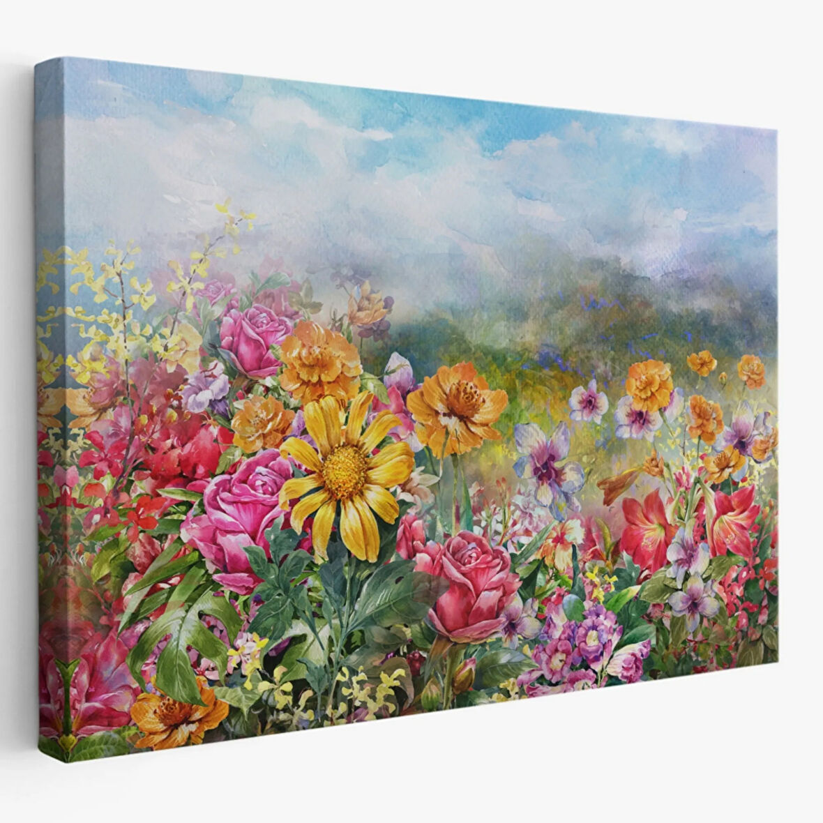 Renkli Bahar Çiçekleri Dekoratif Kanvas Tablo, Duvar Dekoru 3426