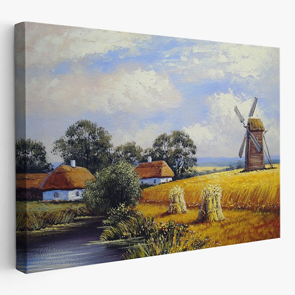 Buğday Tarlası Ve Değirmen Doğa Yağlıboya Görünüm Dekoratif Kanvas Tablo, Duvar Dekoru 3556