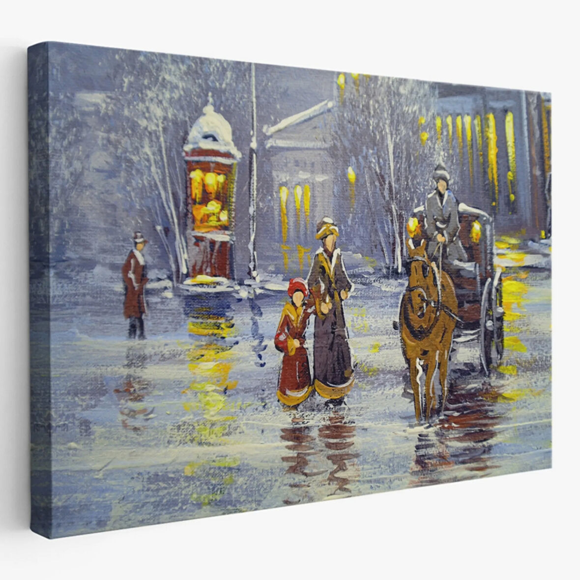 Yağlıboya Görünüm At Arabası ve Eski Şehir Dekoratif Kanvas Tablo, Duvar Dekoru 3573