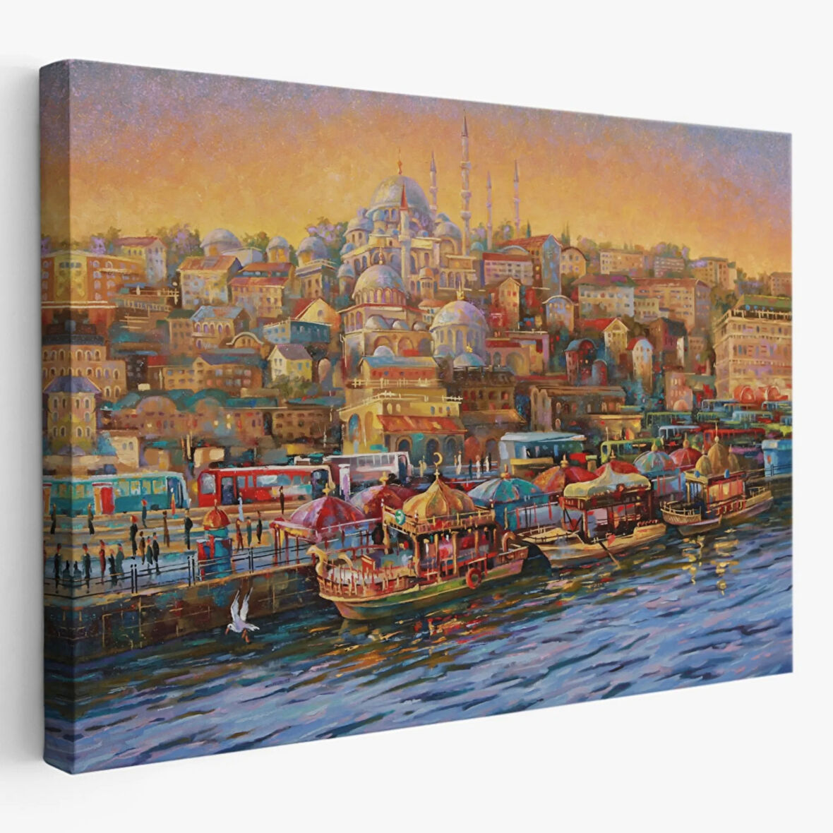 Yağlıboya Görünüm Balıkçı Tekneleri Eminönü Dekoratif Kanvas Tablo, Duvar Dekoru 3598