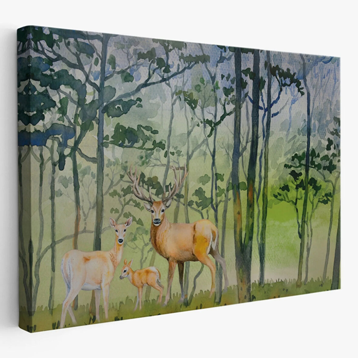 Suluboya Görünüm Geyikler Dekoratif Kanvas Tablo, Duvar Dekoru 3648