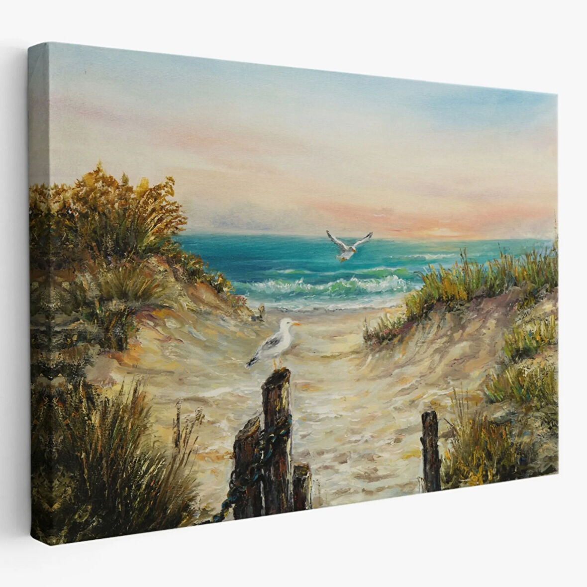 Yağlıboya Görünüm Kumsaldan Okyanusa Yol Dekoratif Kanvas Tablo, Duvar Dekoru 3665