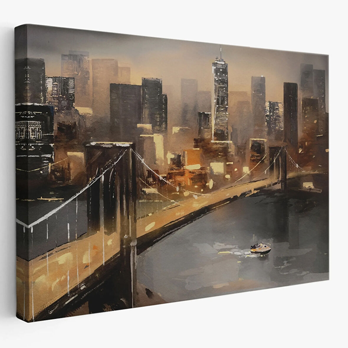 Köprü ve Nehir Manzarası NewYork Dekoratif Kanvas Tablo, Duvar Dekoru 3733
