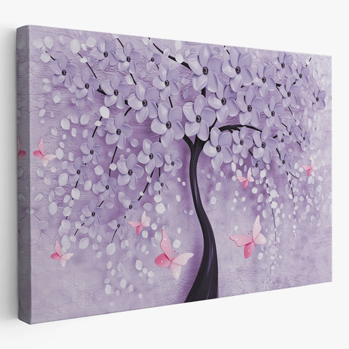 Kelebekler ve Mavi İncili Çiçekler Dekoratif Kanvas Tablo, Duvar Dekoru 3738