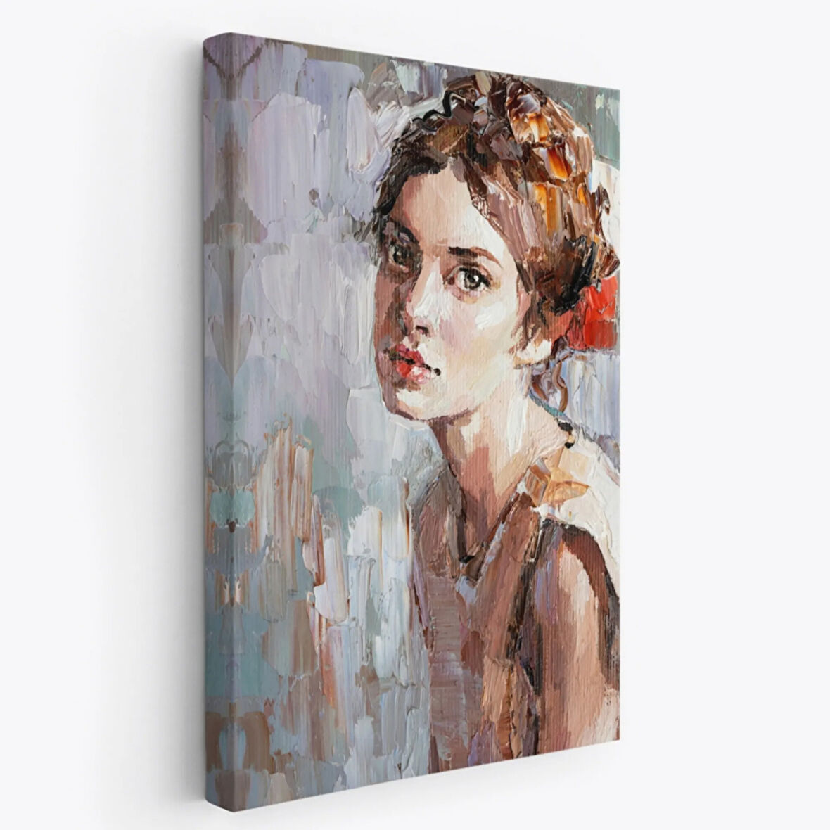 Yağlıboya Görünüm Masum Genç Kız, Dekoratif Kanvas Tablo, Duvar Dekoru 4970