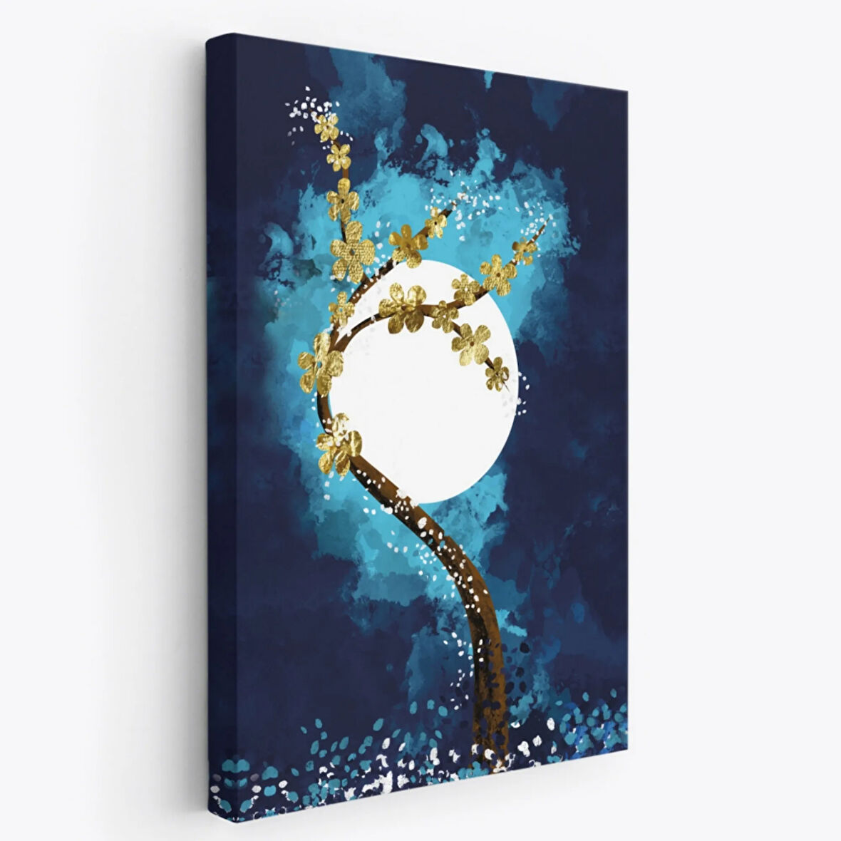 Ay ve Altın Çiçekli Ağaç Soyut Çağdaş Sanat Dekoratif Kanvas Tablo, Duvar Dekoru 4971