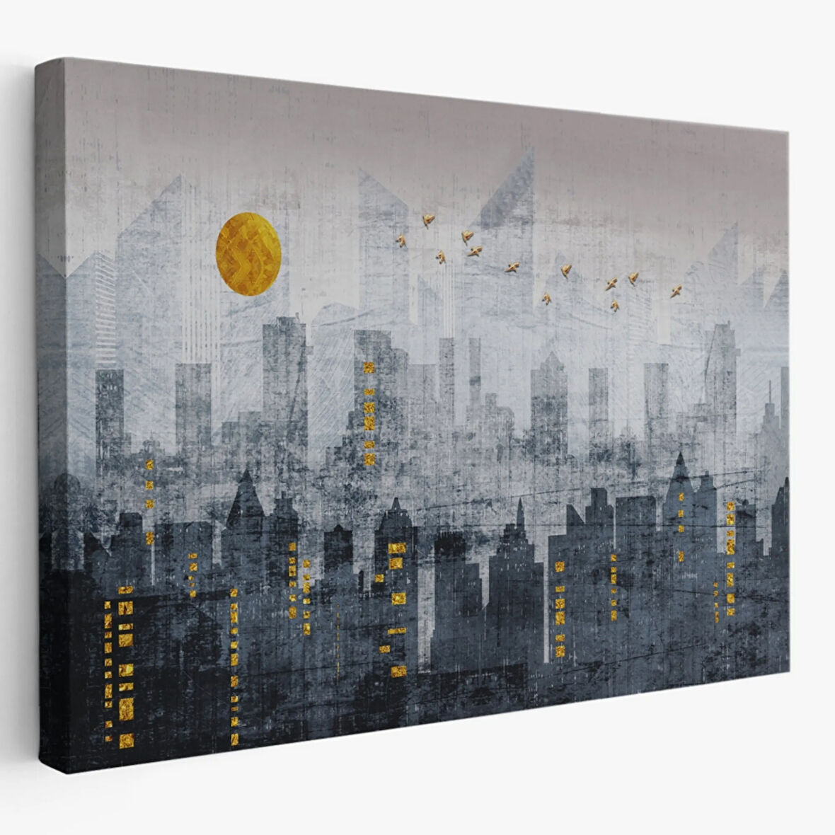 Modern Şehir Silueti Dekoratif Kanvas Tablo, Duvar Dekoru 5038