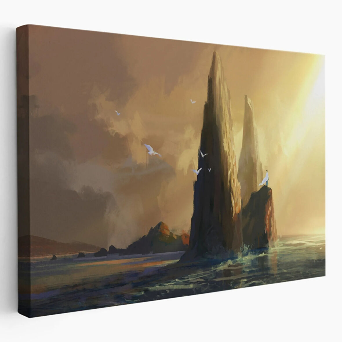 Okyanusu İzleyen Beyaz Pelerinli Kadın Dekoratif Kanvas Tablo, Duvar Dekoru 5091