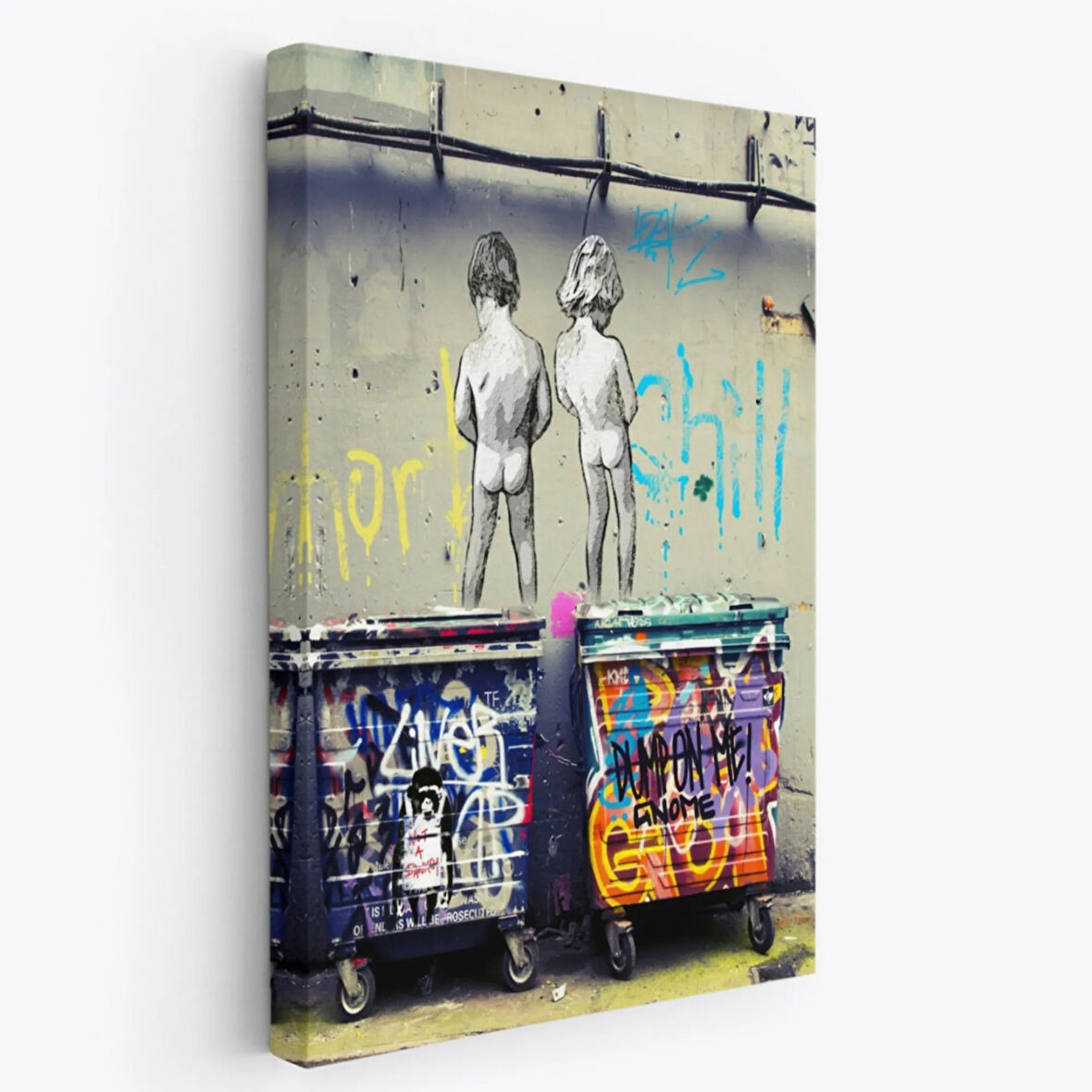 Çöp Kutusuna İşeyen Çocuklar Banksy Dekoratif Kanvas Tablo, Duvar Dekoru 5115