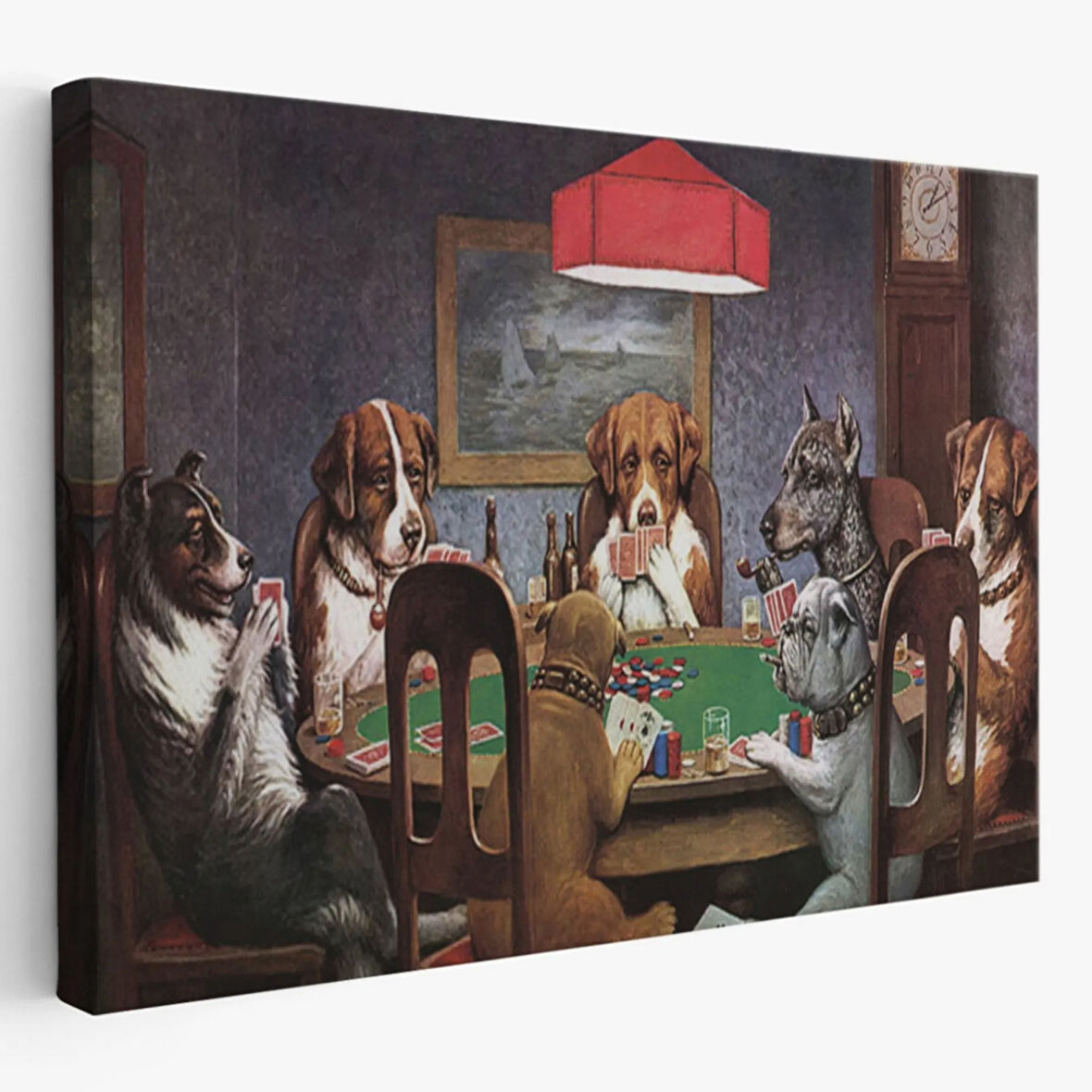 Poker Oynayan Köpekler Eseri Cassius Marcellus Dekoratif Kanvas Tablo, Duvar Dekoru 5170