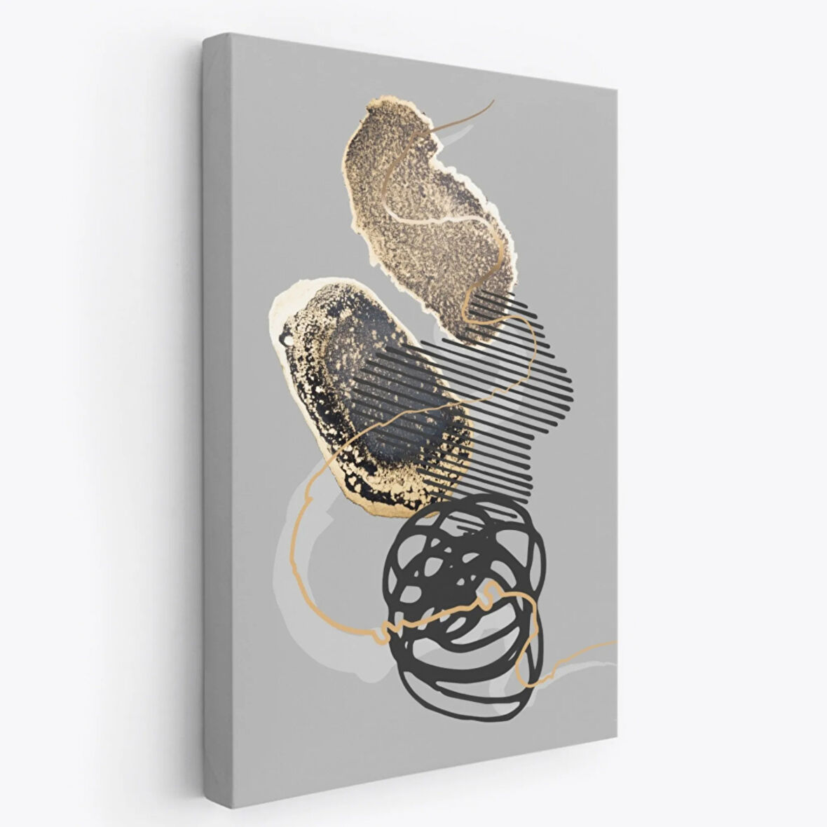 Geometrik Formda Mürekkep ve Alkol Dekoratif Kanvas Tablo, Duvar Dekoru 5180