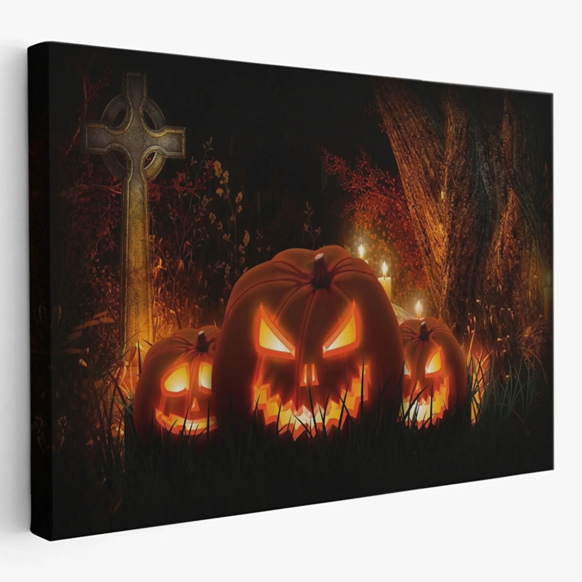 Cadılar Bayramı Oymalı Kabaklar Dekoratif Kanvas Tablo, Duvar Dekoru 5197