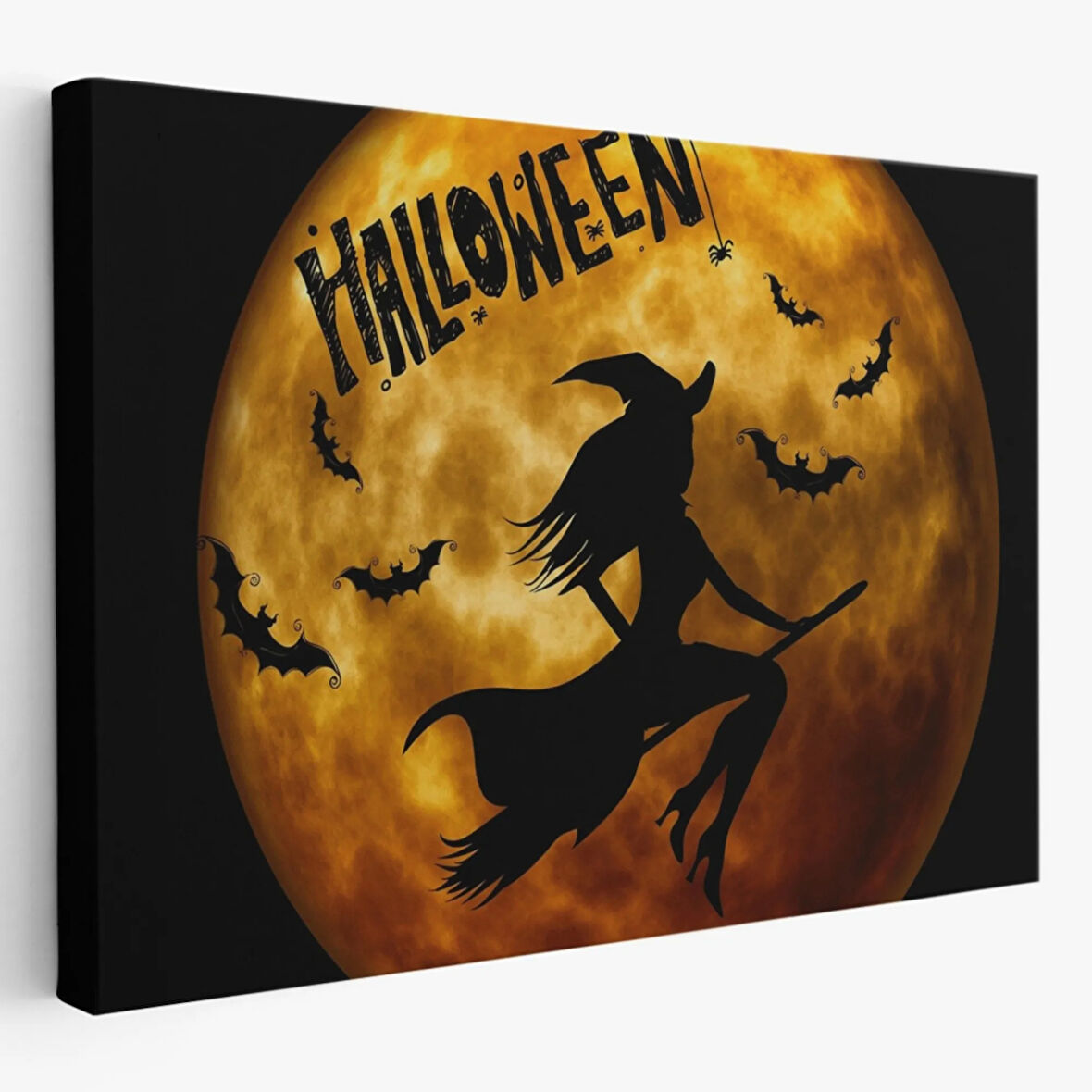 Cadılar Bayramı Süpürgedeki Uçan Cadı Dekoratif Kanvas Tablo, Duvar Dekoru 5200
