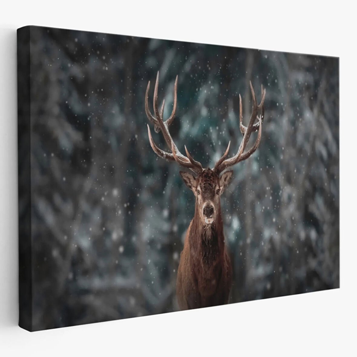 Ren Geyiği ve Kar Kış Ormanı Dekoratif Kanvas Tablo, Duvar Dekoru 5370