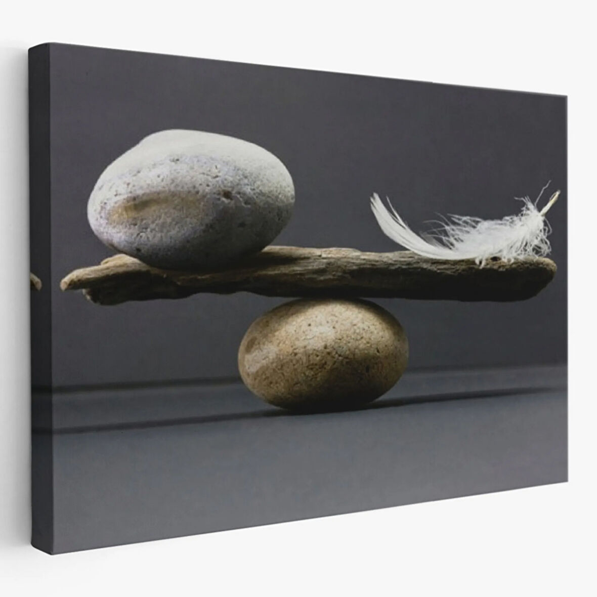 Tüy ve Taş Dengesi Tuval Baskı Dekoratif Kanvas Tablo, Duvar Dekoru 5375