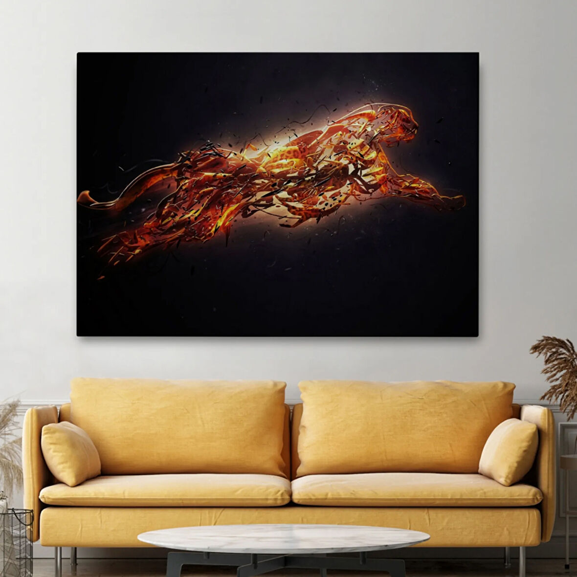 Gold Renkli Koşan Çita Altın Renk Dekoratif Kanvas Tablo, Duvar Dekoru 5380