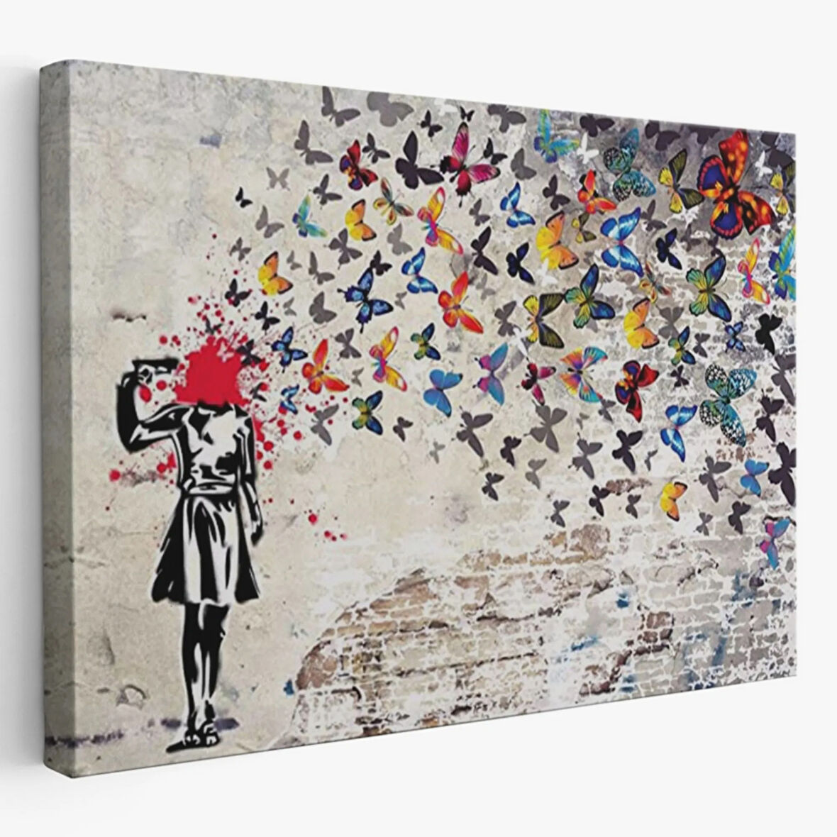 Kelebek Kız ve İntihar Banksy Dekoratif Kanvas Tablo, Duvar Dekoru 5389