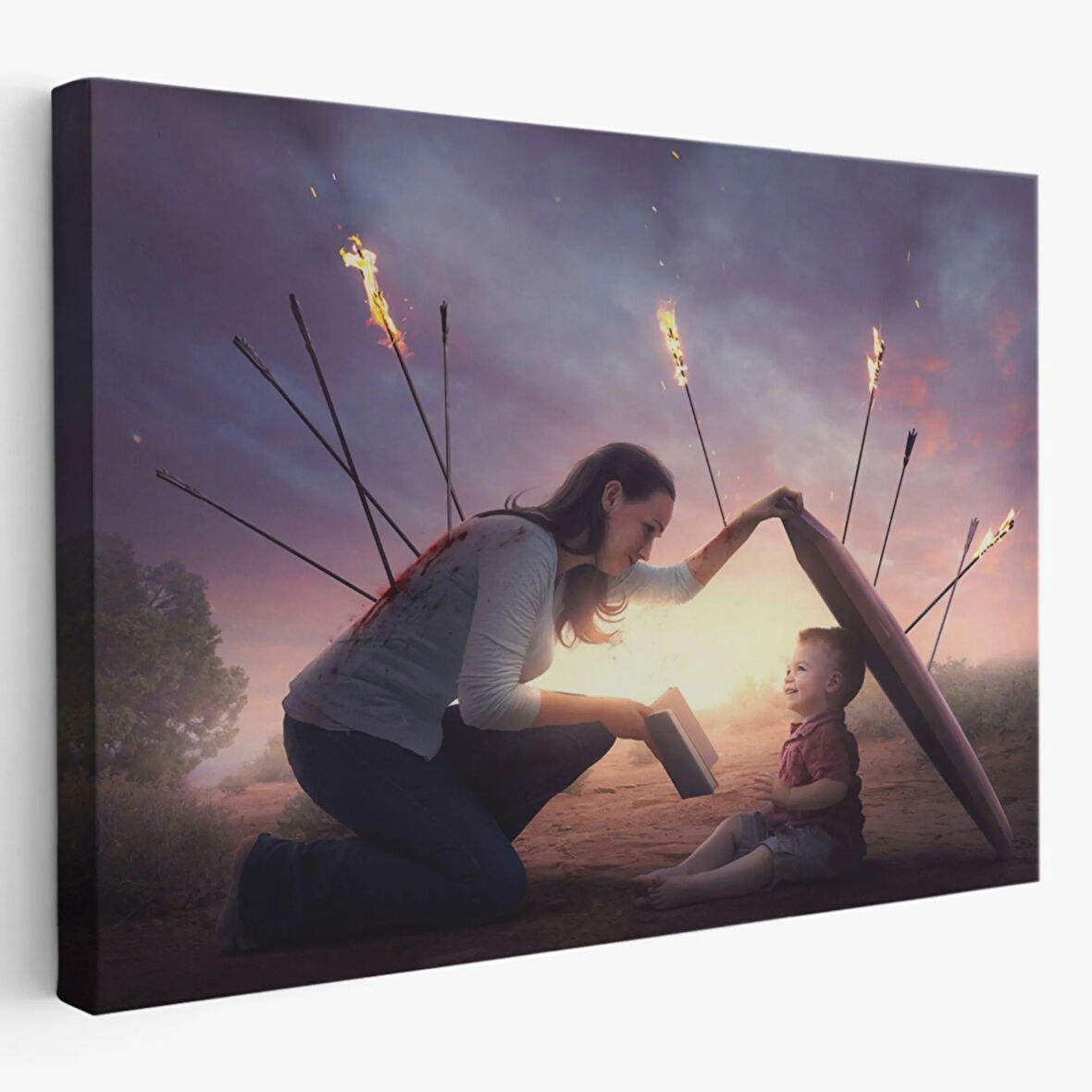 Kütüphane Posteri Bilgi İle Çocuğunu Koruyan Anne Dekoratif Kanvas Tablo, Duvar Dekoru 5411