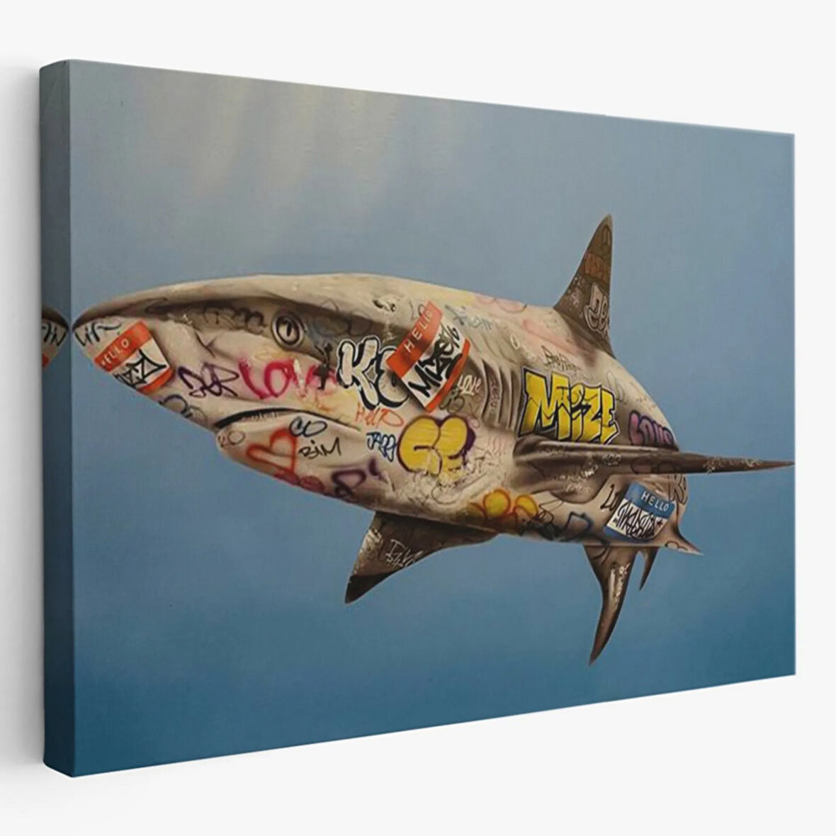 Graffiti Sokak Sanatı Pop Art Köpek Balığı Dekoratif Kanvas Tablo, Duvar Dekoru 5416