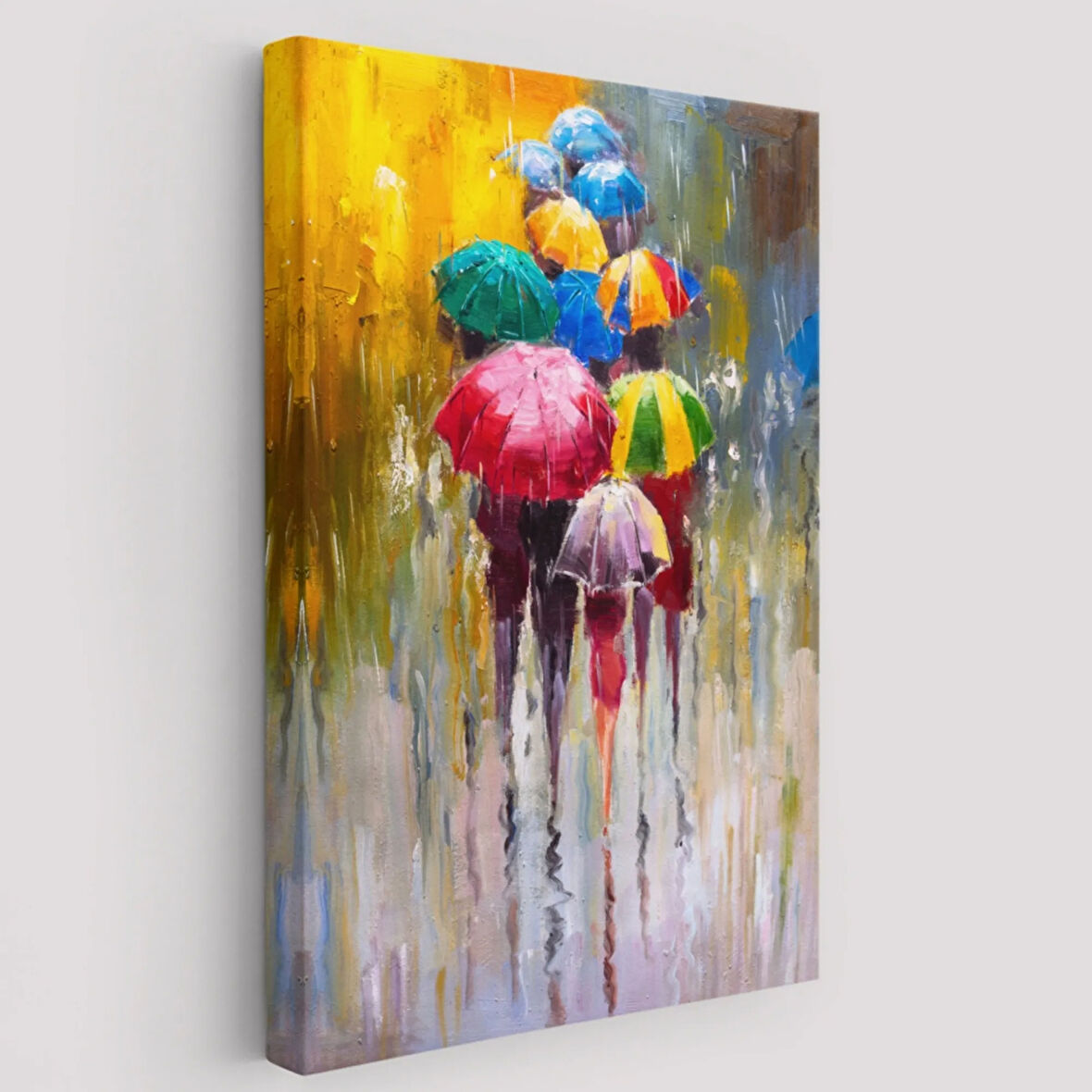 Yağlıboya Görünüm Renkli Şemsiyeler Dekoratif Kanvas Tablo, Duvar Dekoru 5932