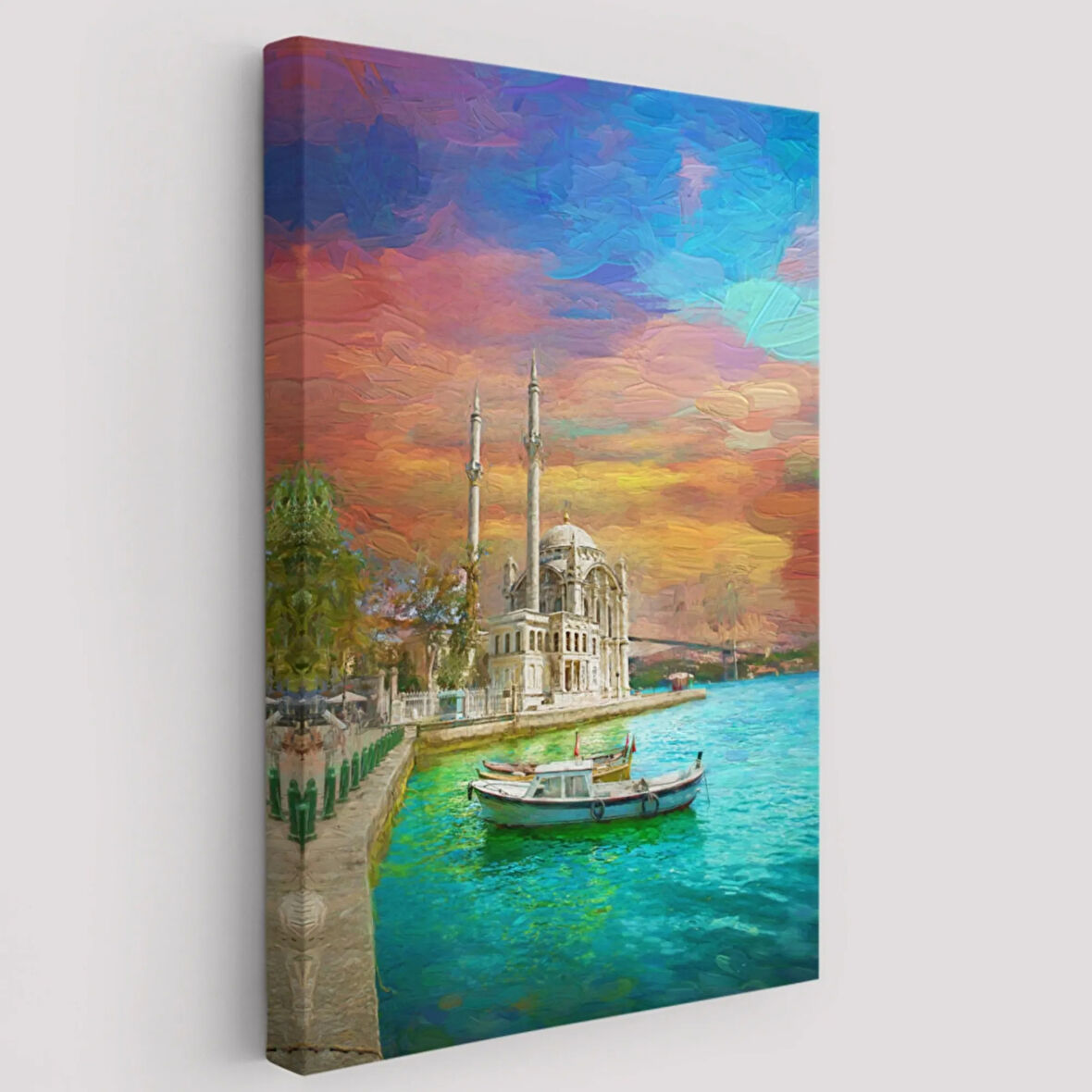 Yağlıboya Görünüm Boğaz Köprüsü ve Ortaköy Cami Dekoratif Kanvas Tablo, Duvar Dekoru 5946