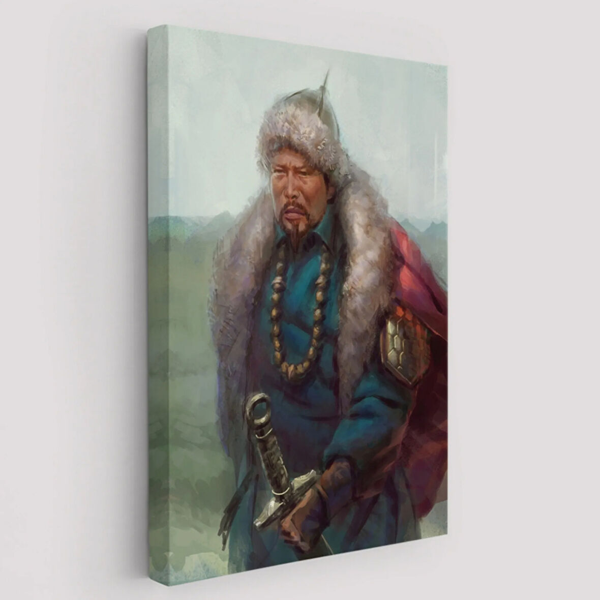Yağlıboya Görünüm Moğol Ordular Komutanı Cengiz Han Dekoratif Kanvas Tablo, Duvar Dekoru 5965