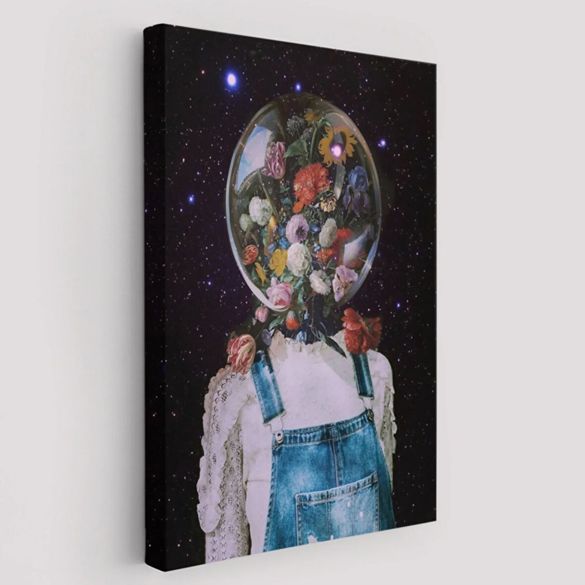 Çiçek Kafalı Kız Çocuk Dekoratif Kanvas Tablo, Duvar Dekoru 6114