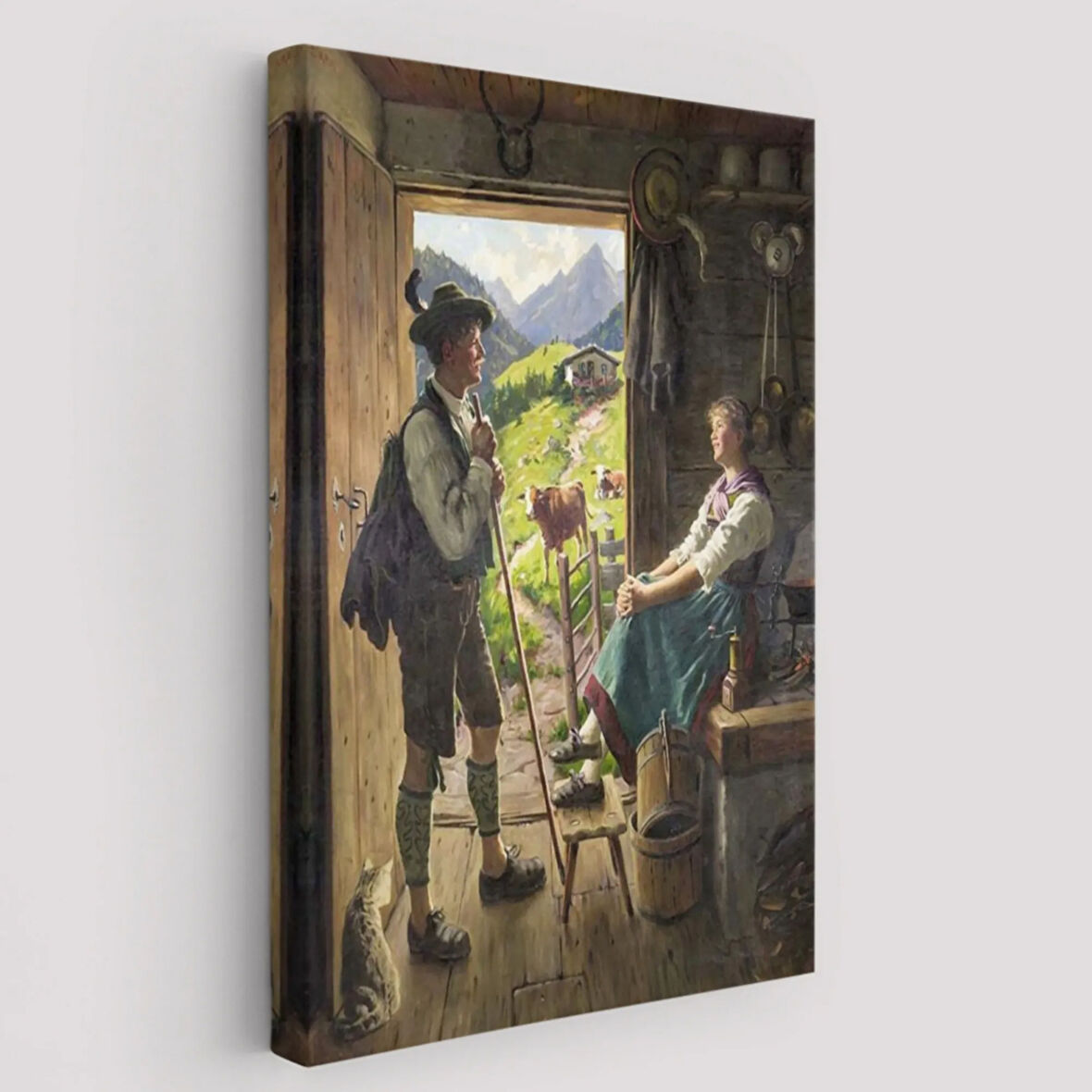 İsviçre Alpleri ve Aşıklar Dekoratif Kanvas Tablo, Duvar Dekoru 6164