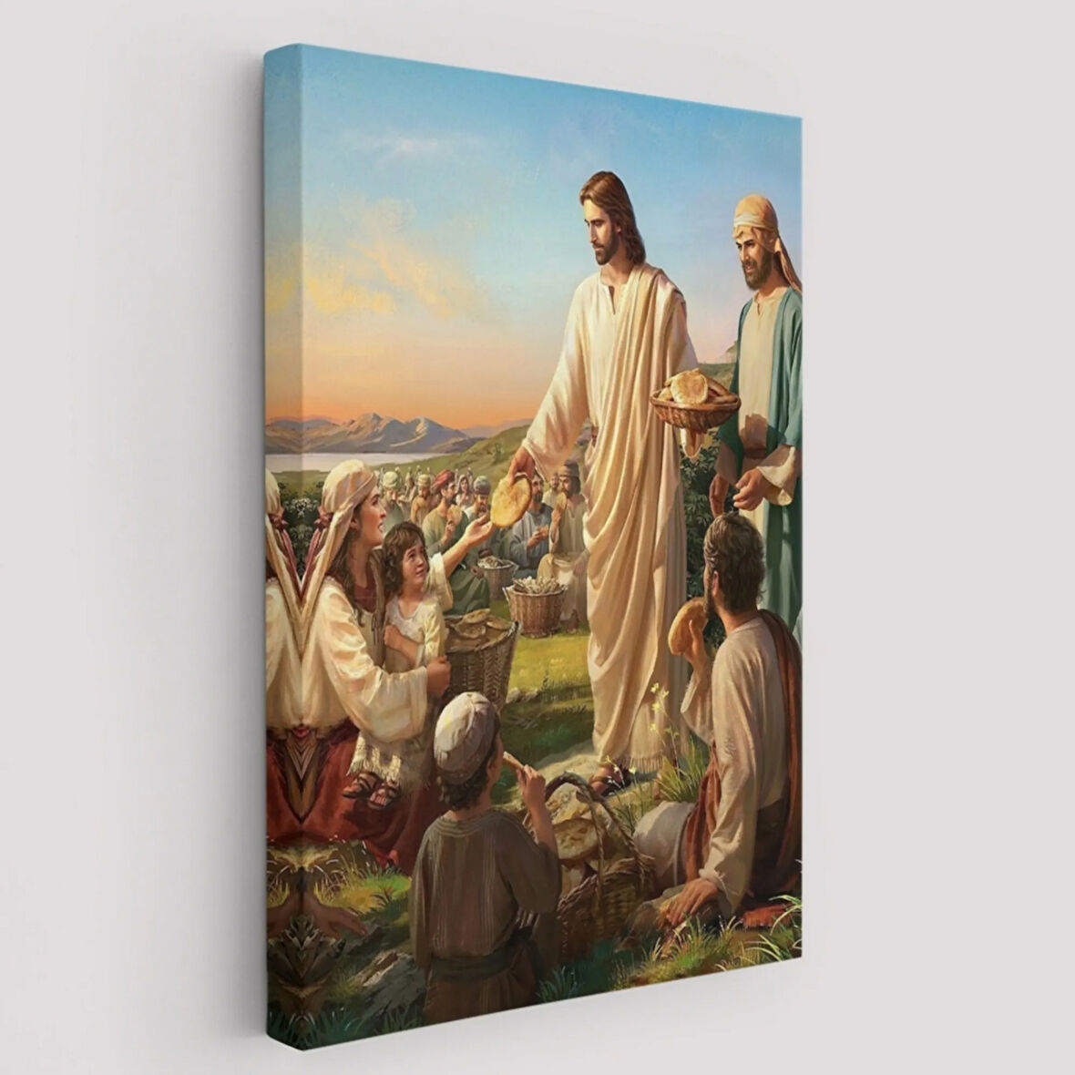 Rab İsa Binlercesini Ekmek ve Balıkla Doyururken Dekoratif Kanvas Tablo, Duvar Dekoru 6391
