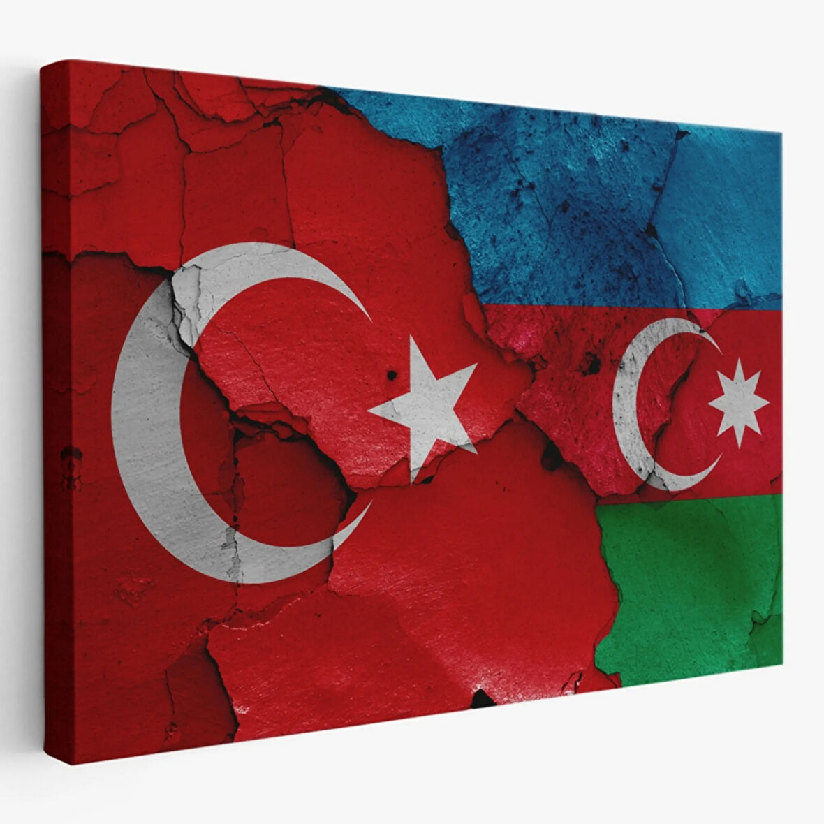 Azerbaycan ve Türk Bayrağı Dekoratif Kanvas Tablo, Duvar Dekoru 6516
