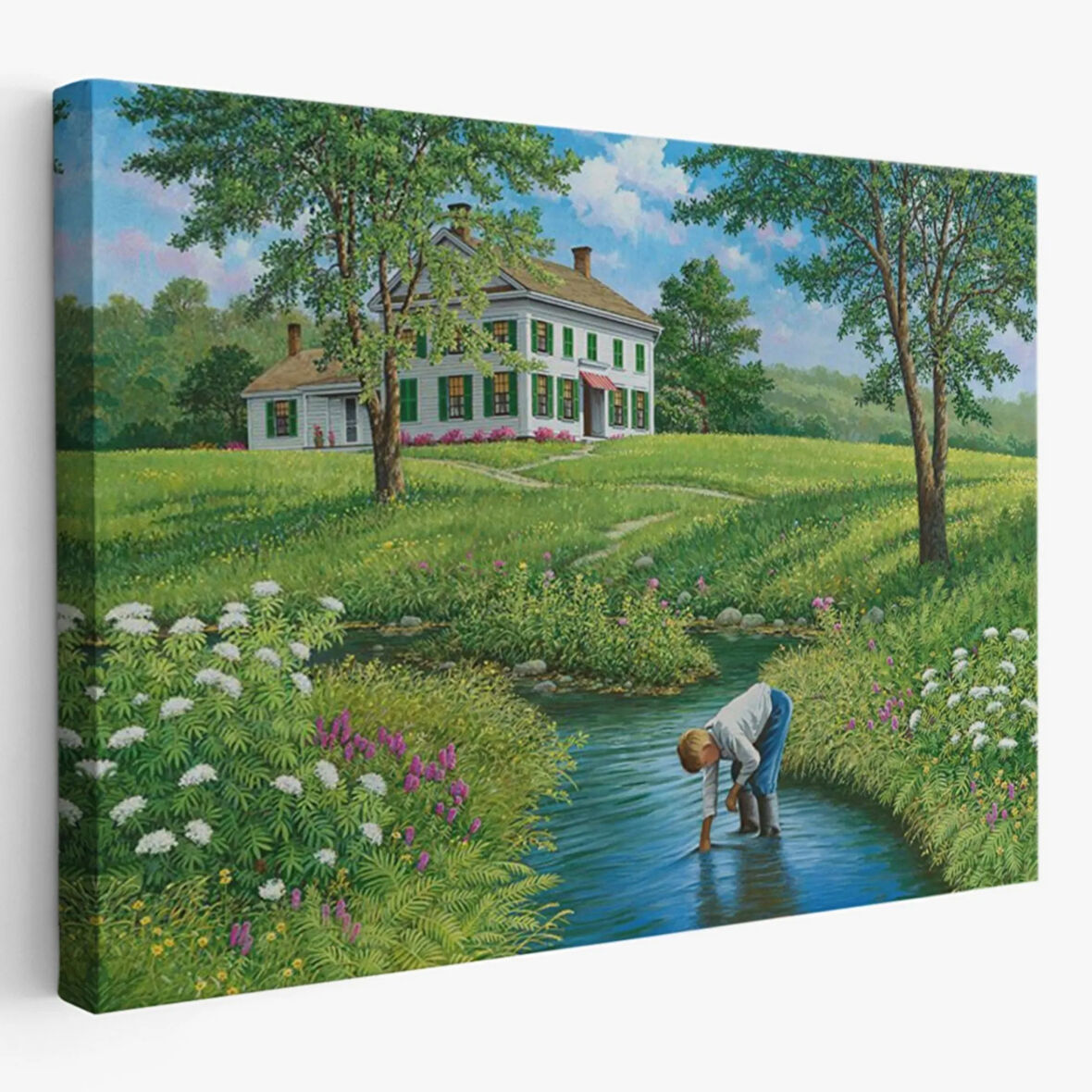 Akarsu ve Oynayan Çocuk Dekoratif Kanvas Tablo, Duvar Dekoru 6533