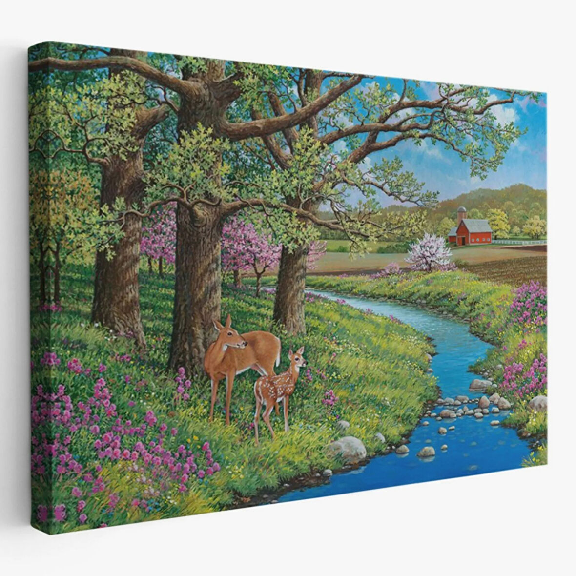 Akarsu ve Ceylan ile Yavrusu Dekoratif Kanvas Tablo, Duvar Dekoru 6535