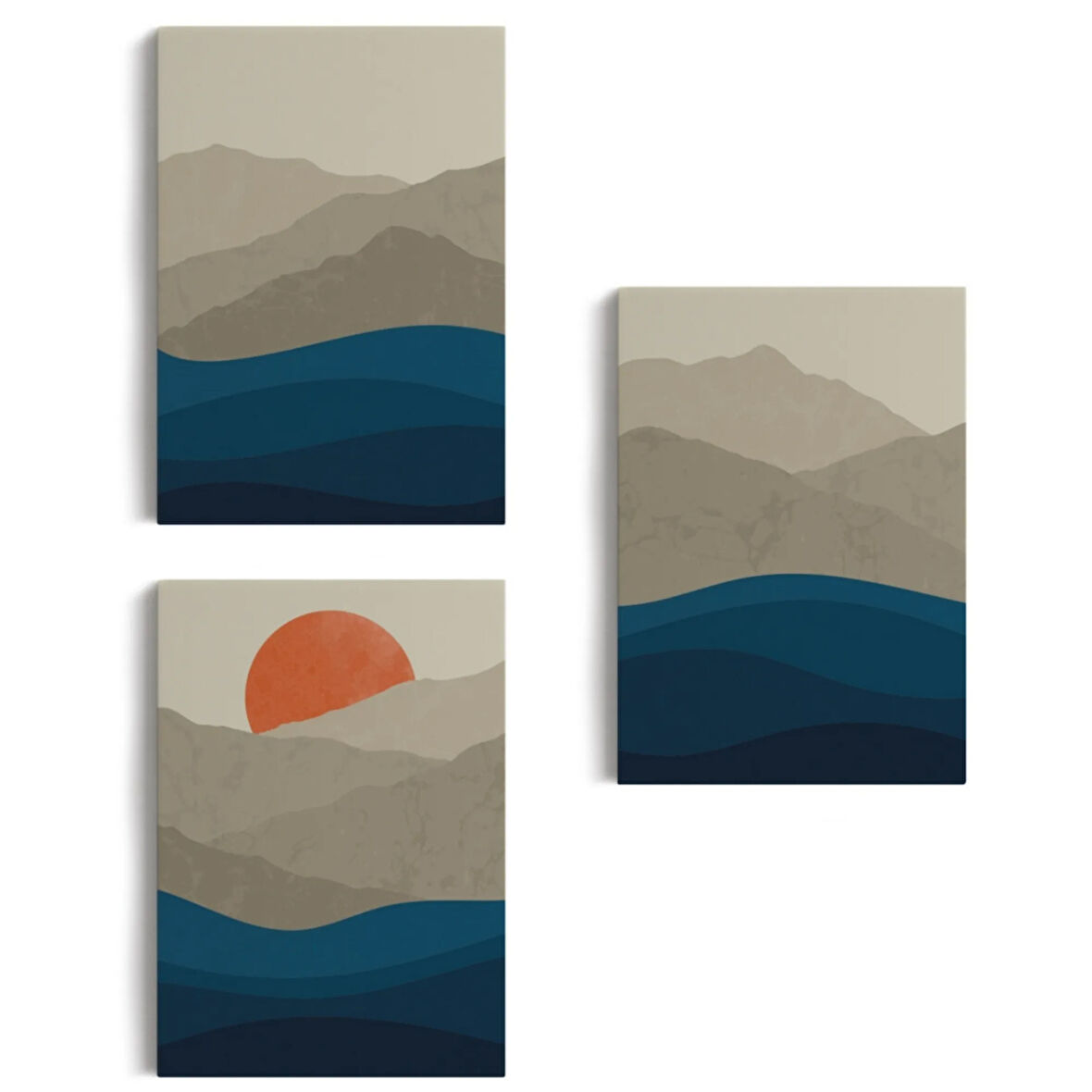 Dağ Ve Deniz Temalı 3'lü Set Dekoratif Kanvas Tablo, Duvar Dekoru EB101