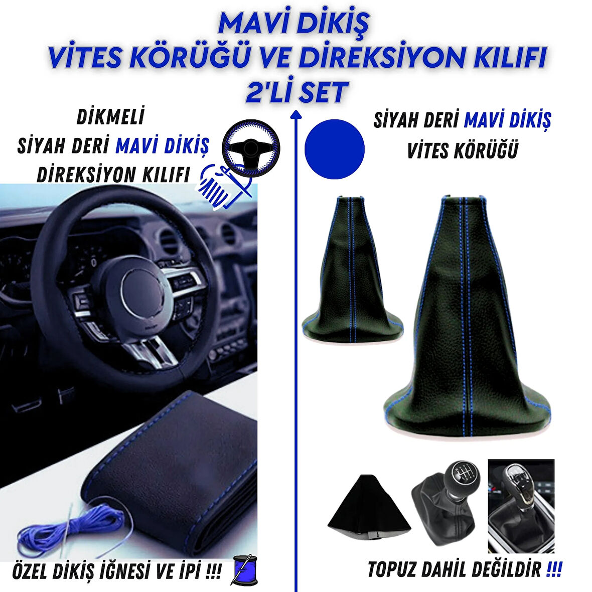 Mitsubishi Lancer Uyumlu Dikişli Vites Körüğü ve Direksiyon Kılıfı 2'li Set