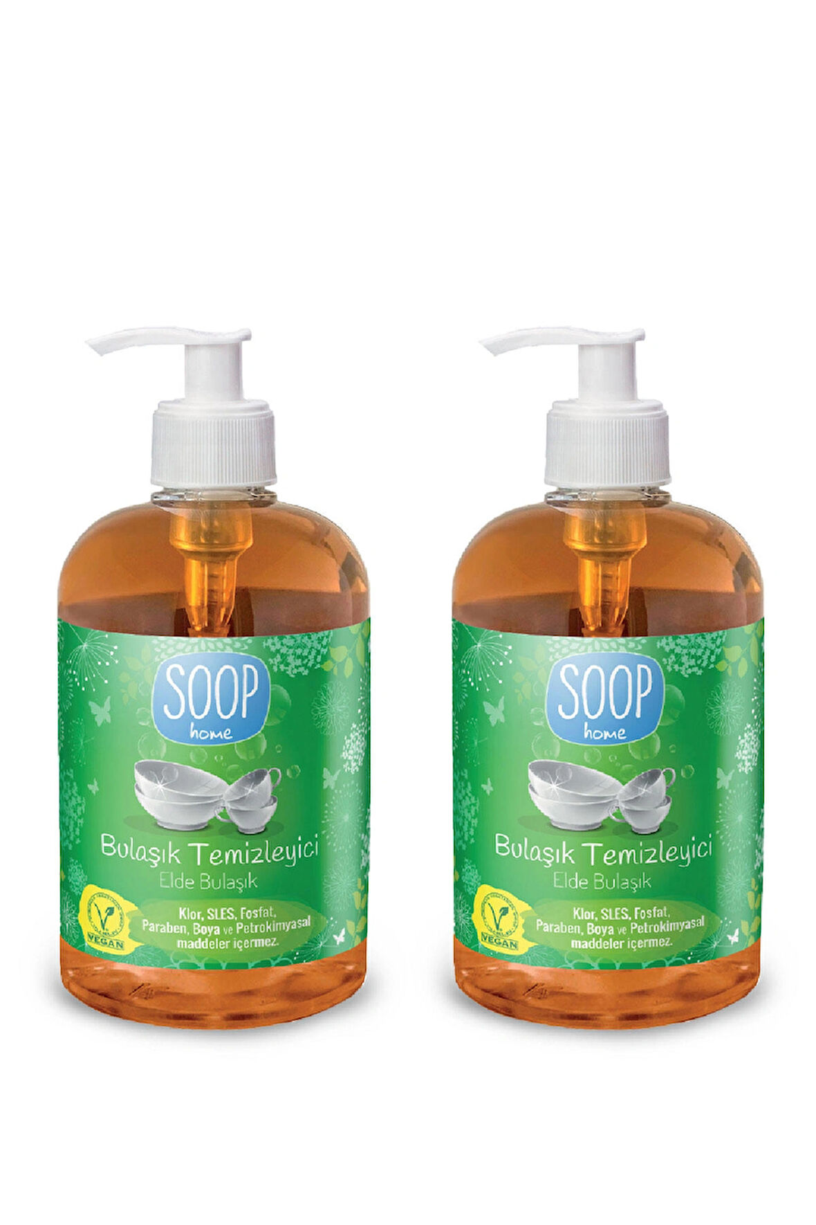 SOOP Elde Bulaşık Deterjanı 2 x 500 ml | Bitkisel Kökenli & Doğal Formül | Limon Kokulu| Kalıntı Bırakmaz