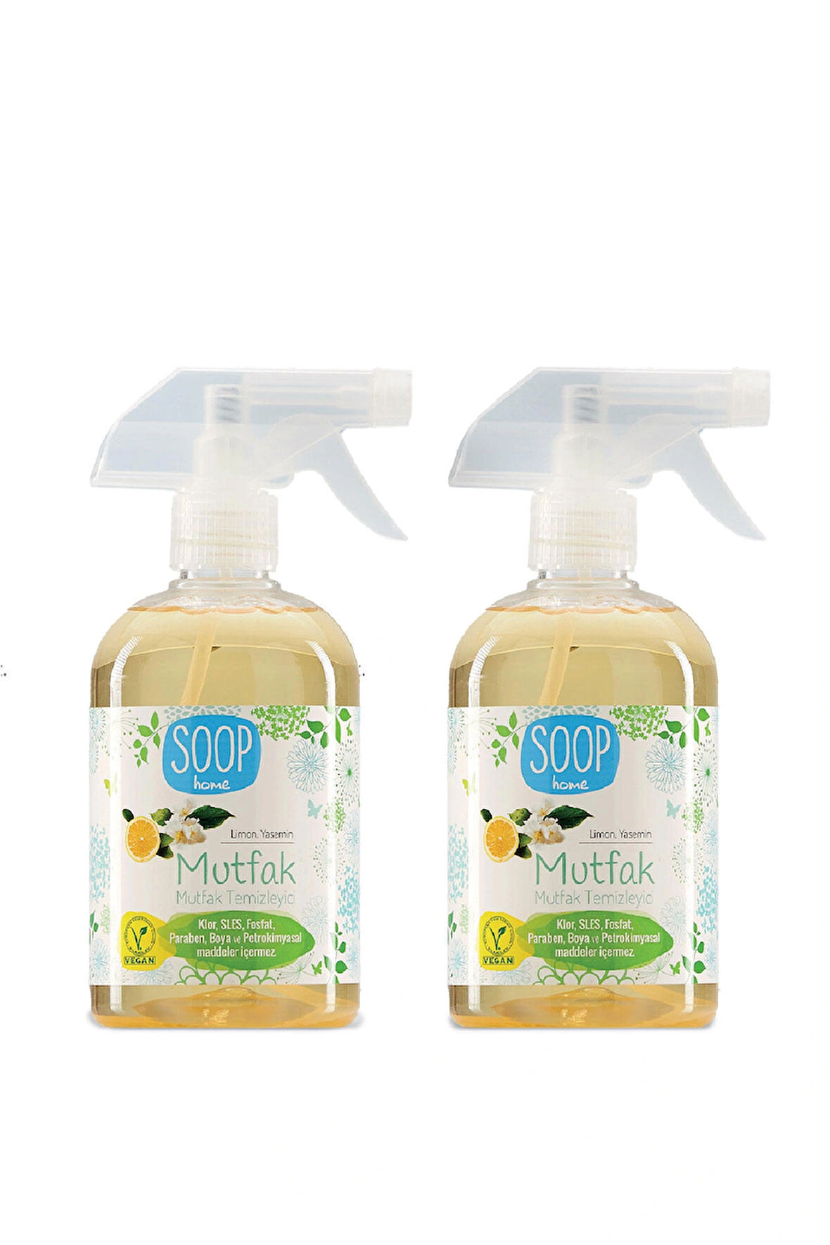SOOP Güçlü Mutfak Temizleyici 2x 500 ml |Doğal, Vegan |Beyaz Limon Koku |Yağ ve kirlerde etkili