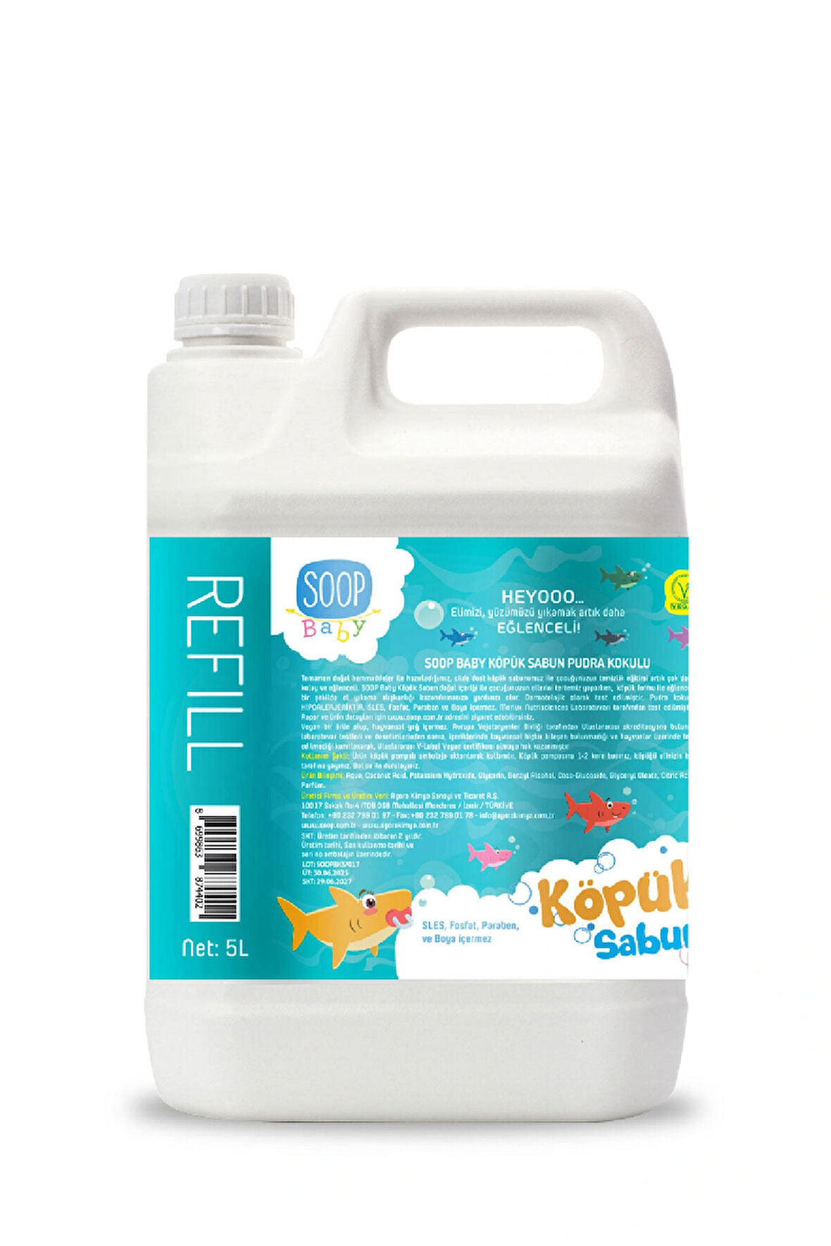 SOOP Shark Baby Köpük Sabun Pudra Kokulu 5L | Vegan Hipoalerjenik | Eğlenceli Köpük Form