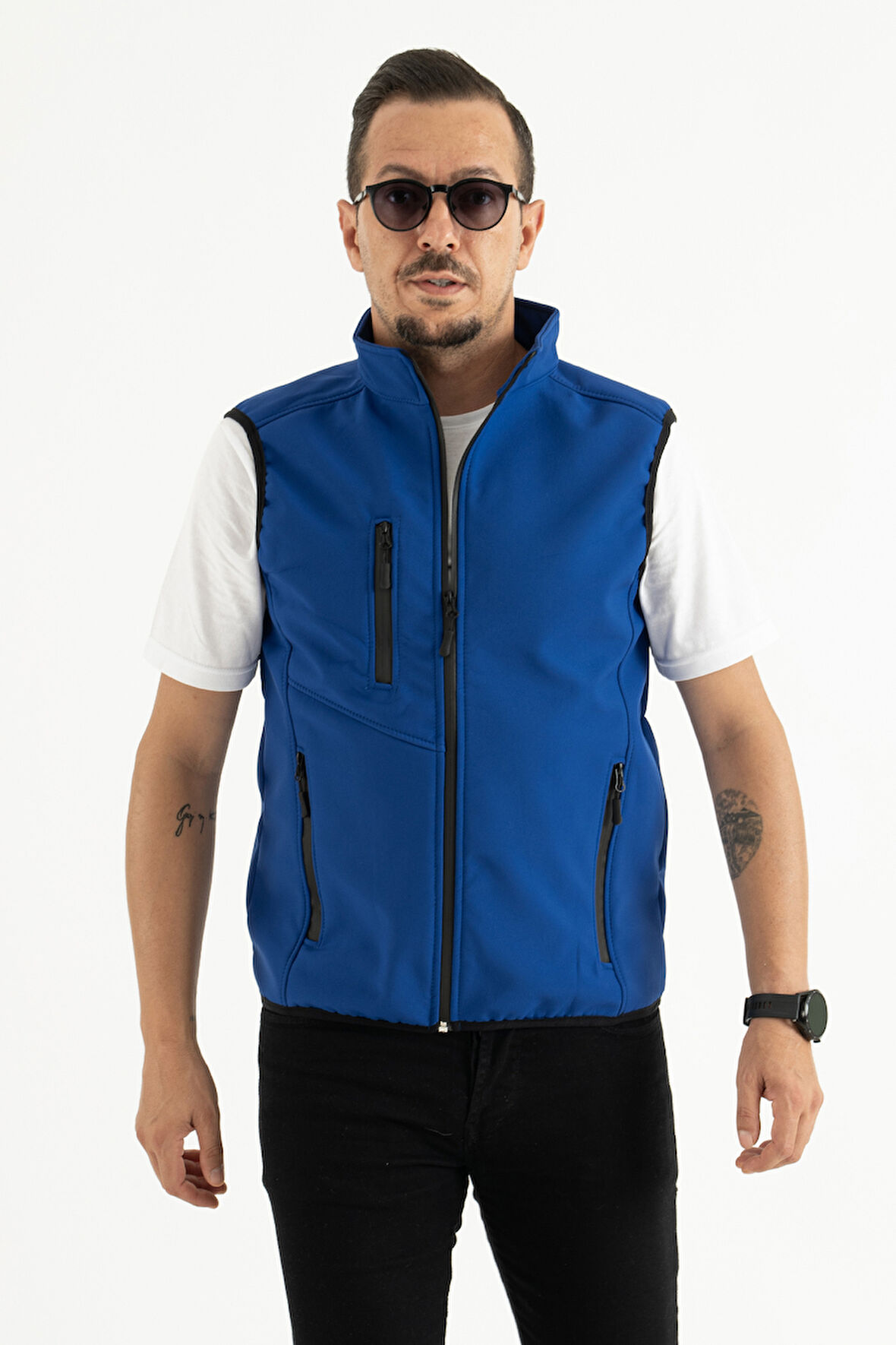Erkek Mavi Slim Fit Dar Kesim içi Polar Outdoor Softshell Yelek